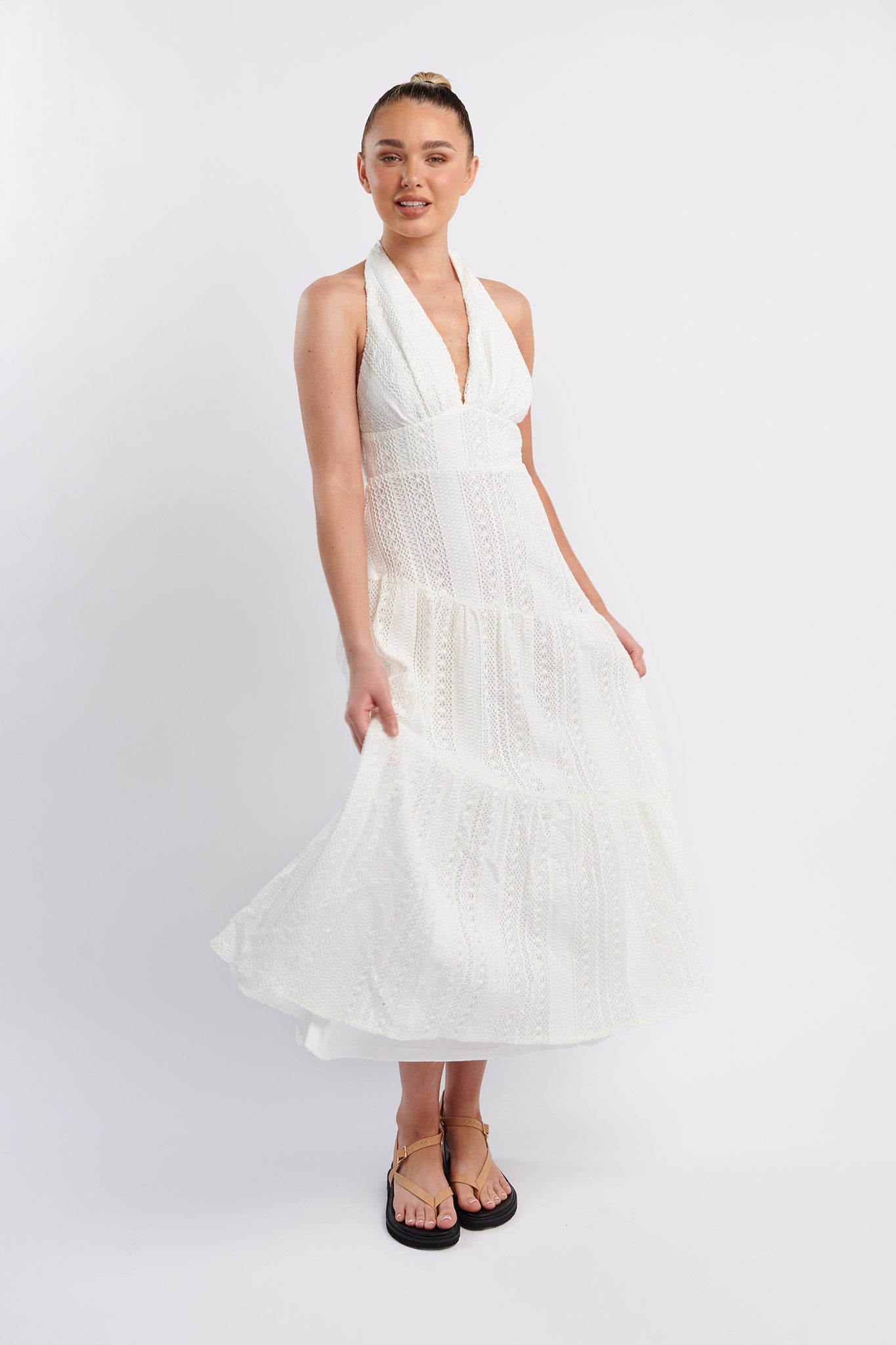 Nolita Halterneck Lace Overlay Maxi Dress White by Selfie Leslie