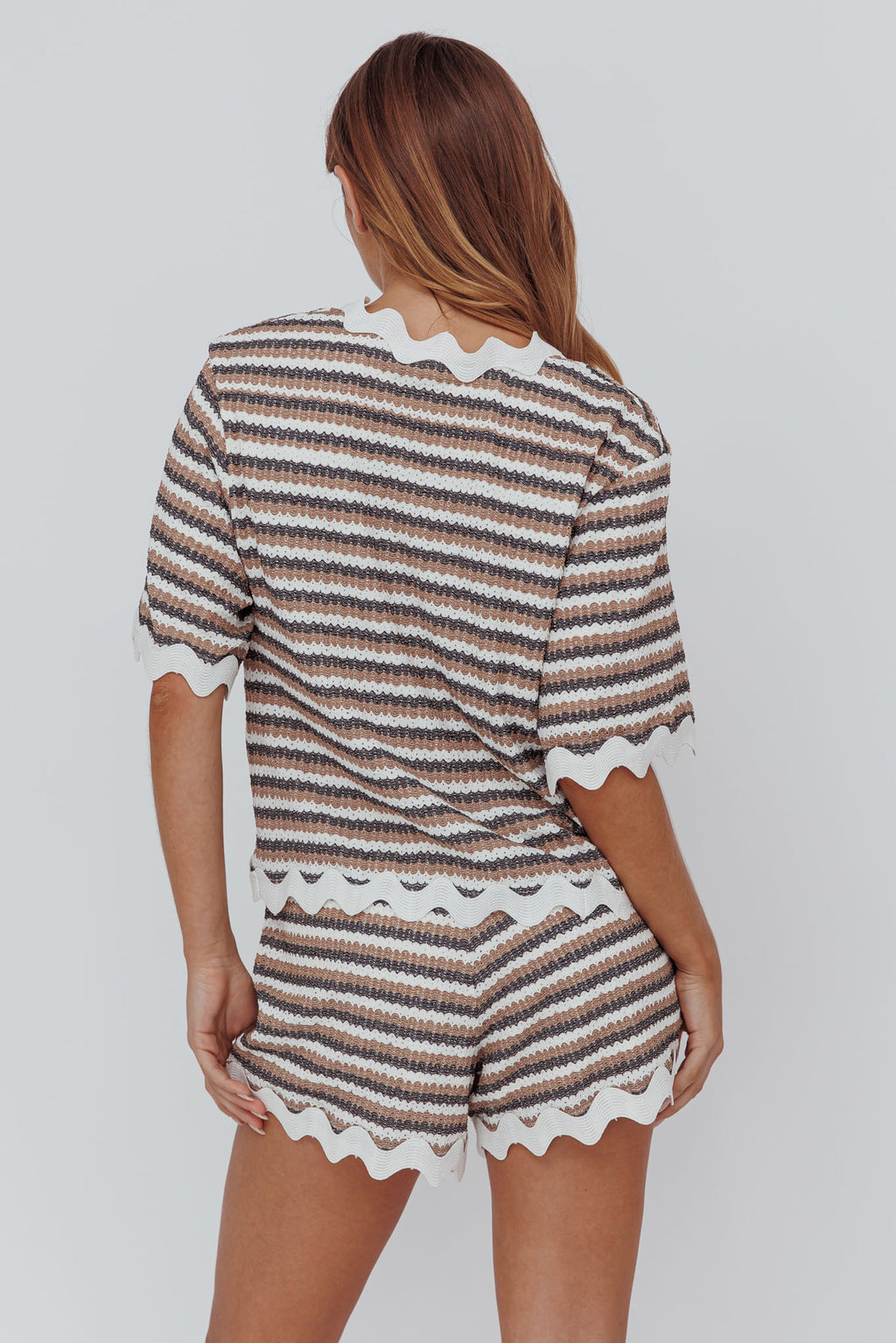 Breakaway Tie Front Shirt Stripe Mocha by Selfie Leslie