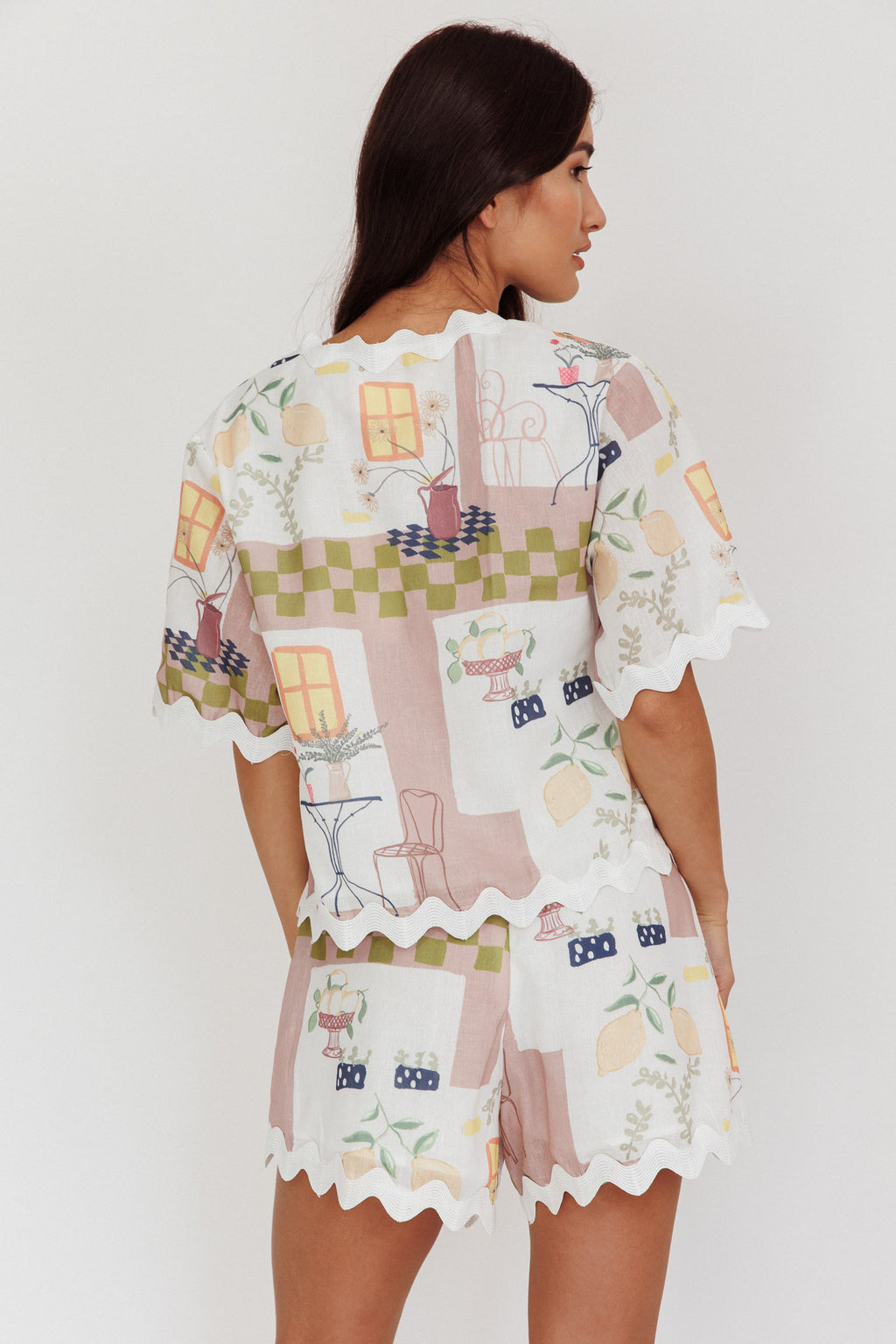 Breakaway Graphic Print Tied Short Sleeve Shirt Olive by Selfie Leslie