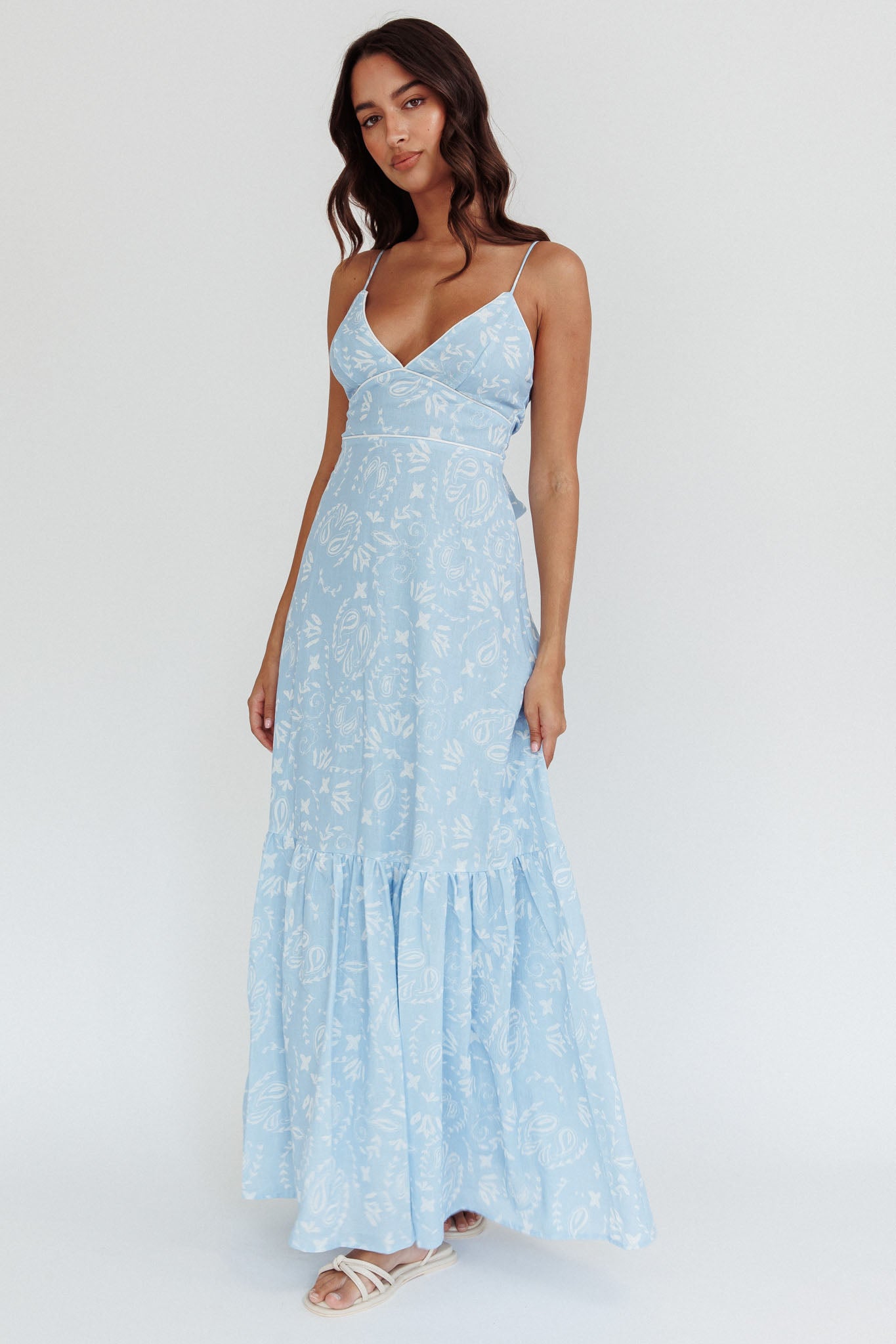 Later Days Cami Strap Maxi Dress Paisley Blue | Selfie Leslie