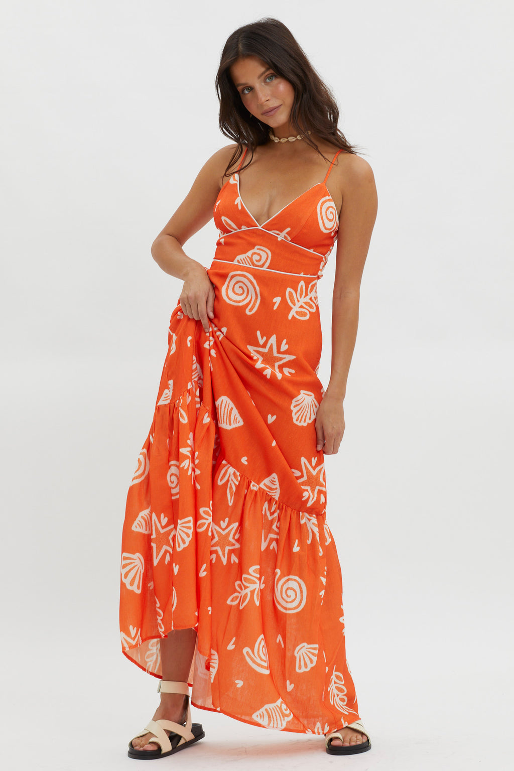 Later Days Cami Strap Maxi Dress Print Red by Selfie Leslie