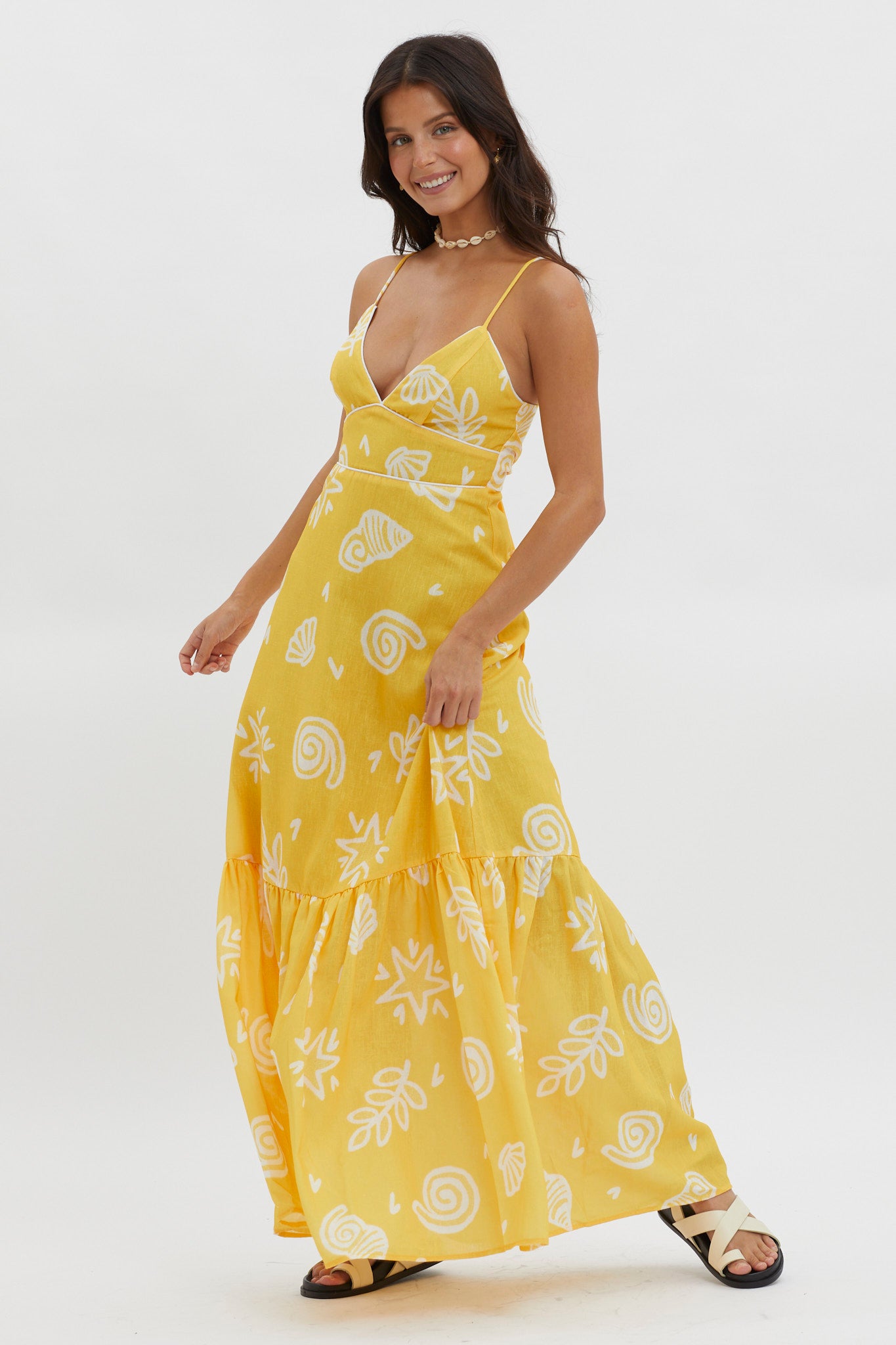 Later Days Cami Strap Maxi Dress Print Yellow by Selfie Leslie