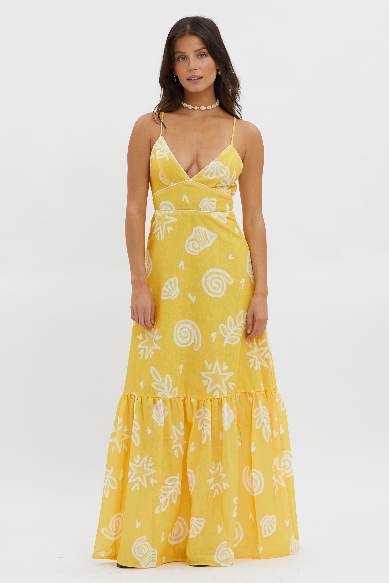 Later Days Cami Strap Maxi Dress Print Yellow by Selfie Leslie