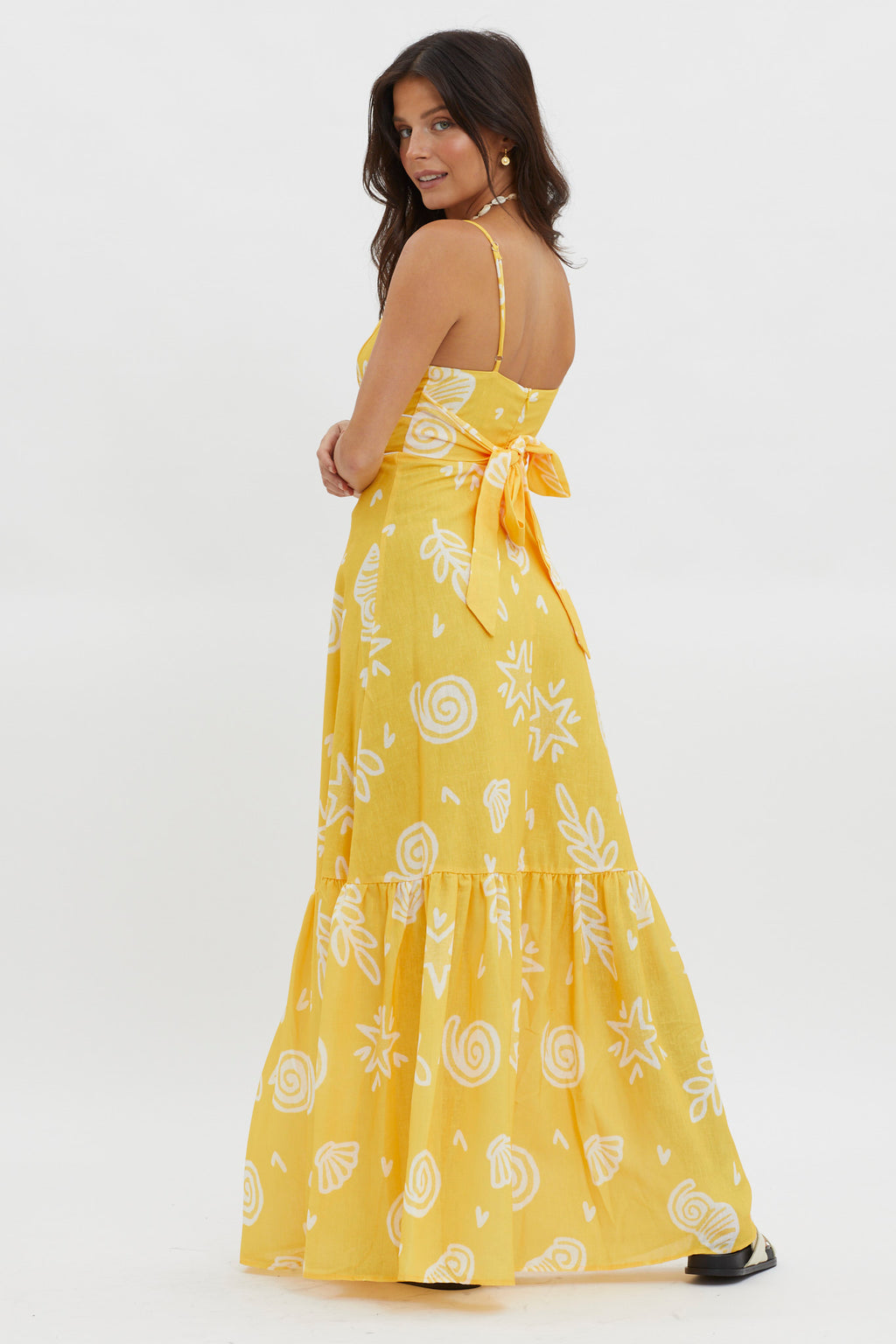 Later Days Cami Strap Maxi Dress Print Yellow by Selfie Leslie