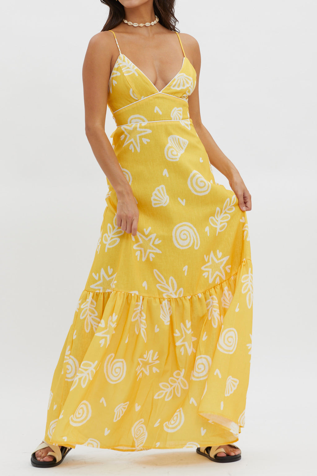 Later Days Cami Strap Maxi Dress Print Yellow by Selfie Leslie