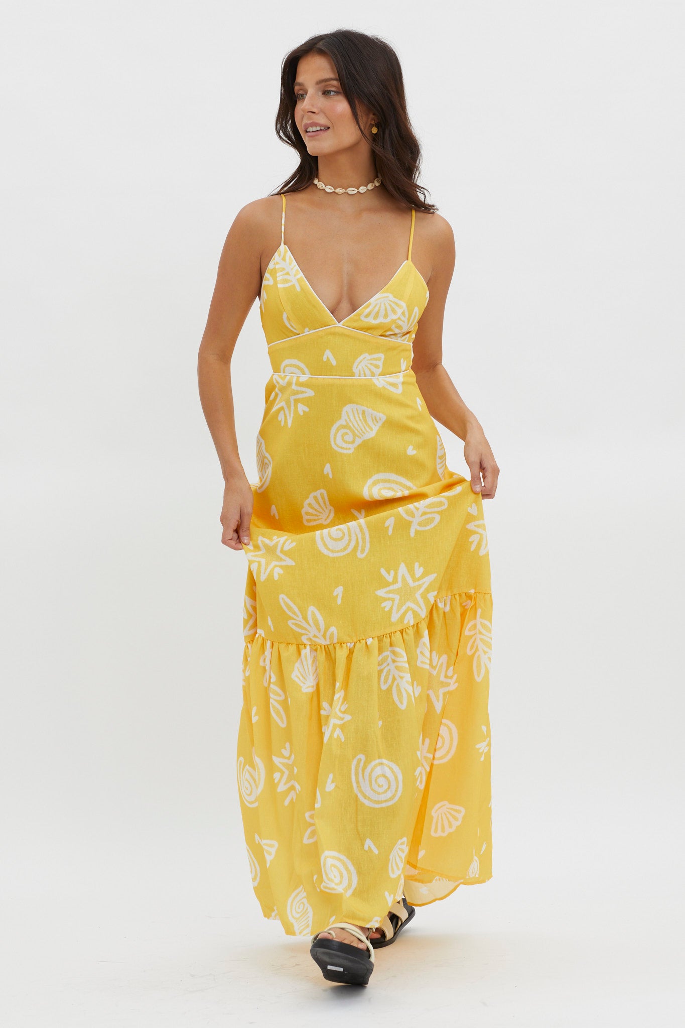 Later Days Cami Strap Maxi Dress Print Yellow by Selfie Leslie