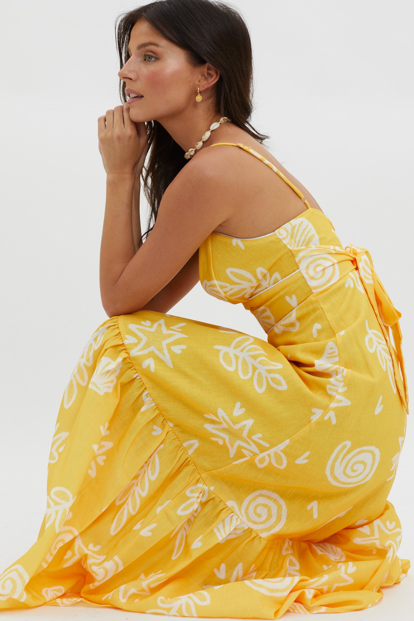 Later Days Cami Strap Maxi Dress Print Yellow by Selfie Leslie