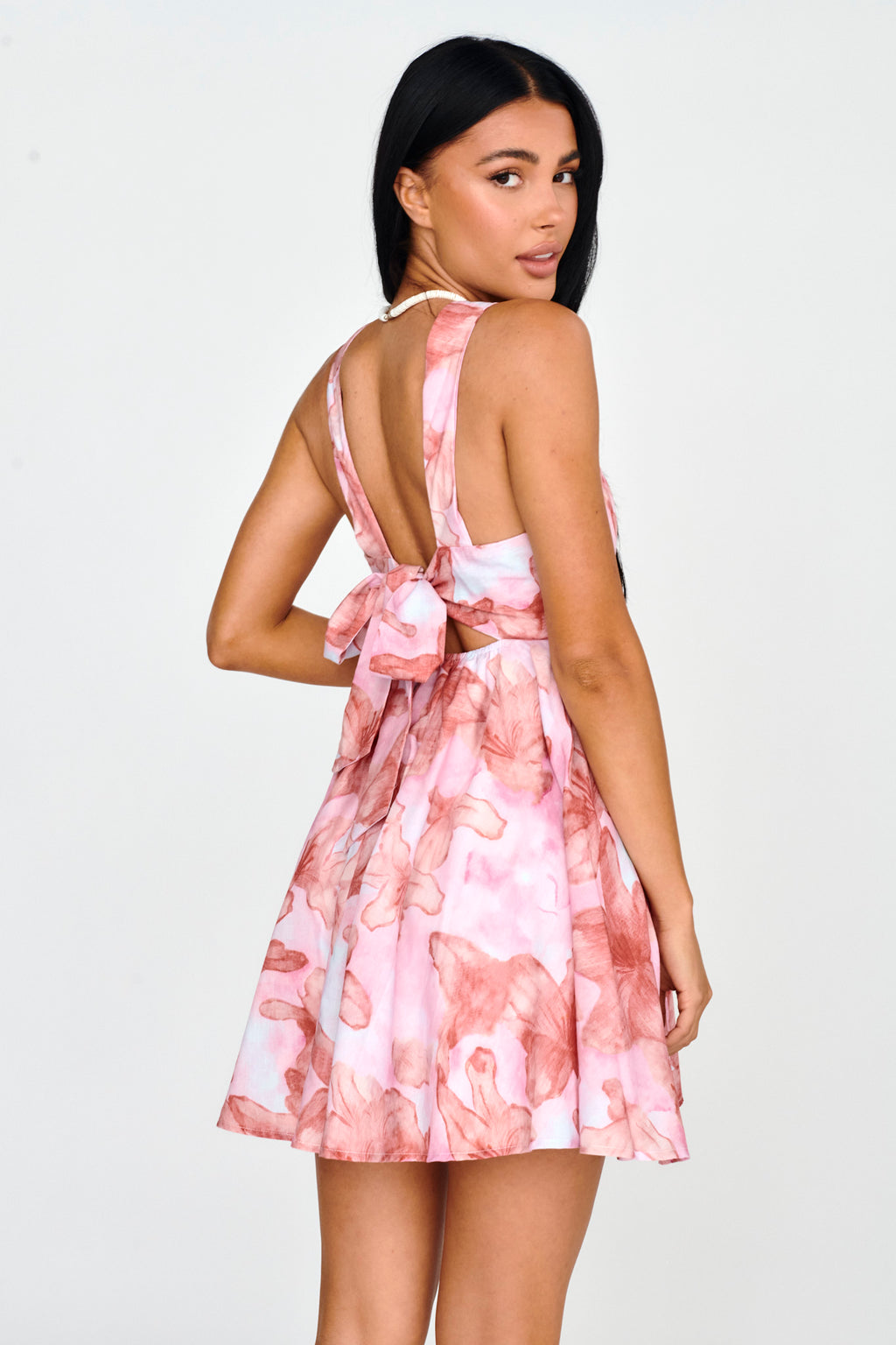 New Horizons Square Neckline Tied Mini Dress Pink by Selfie Leslie