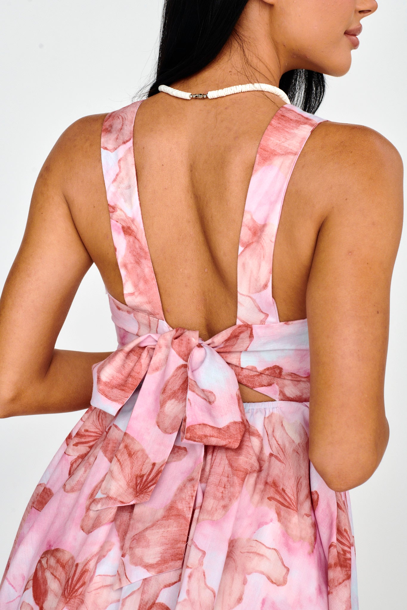 New Horizons Square Neckline Tied Mini Dress Pink by Selfie Leslie