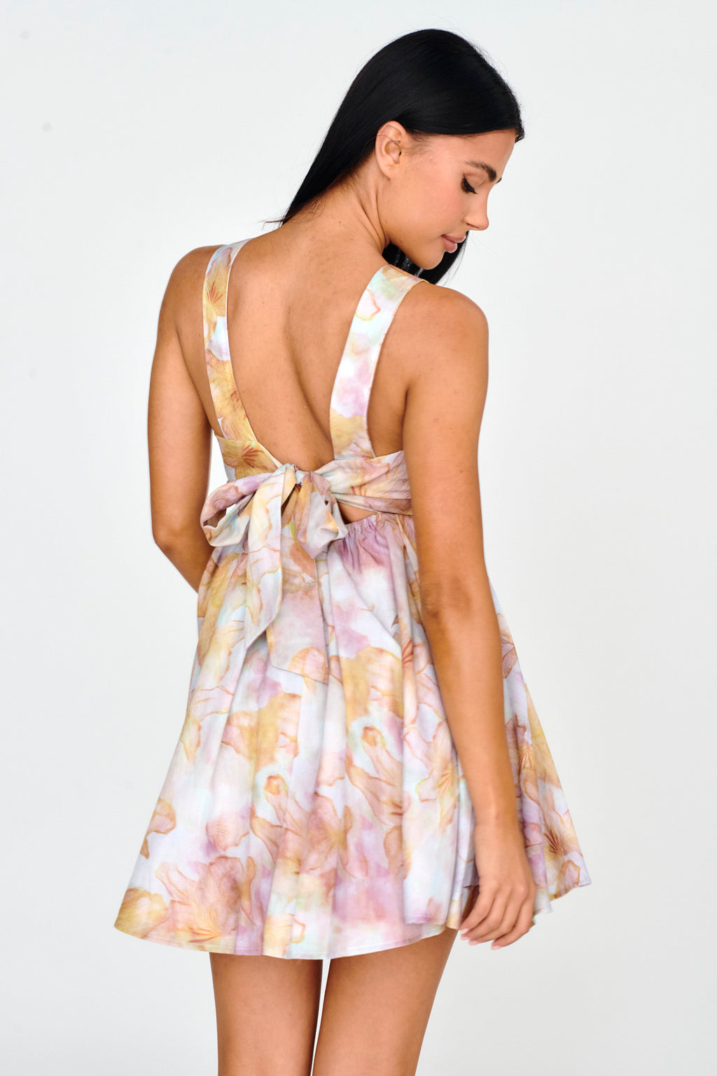 New Horizons Square Neckline Tied Mini Dress Yellow by Selfie Leslie