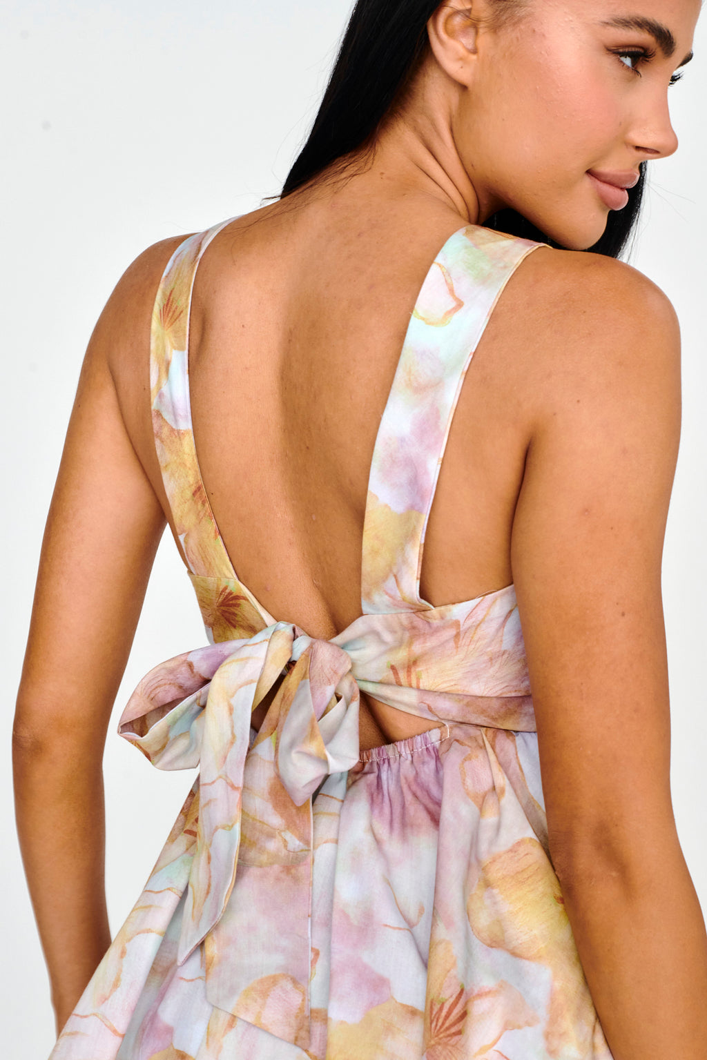 New Horizons Square Neckline Tied Mini Dress Yellow by Selfie Leslie