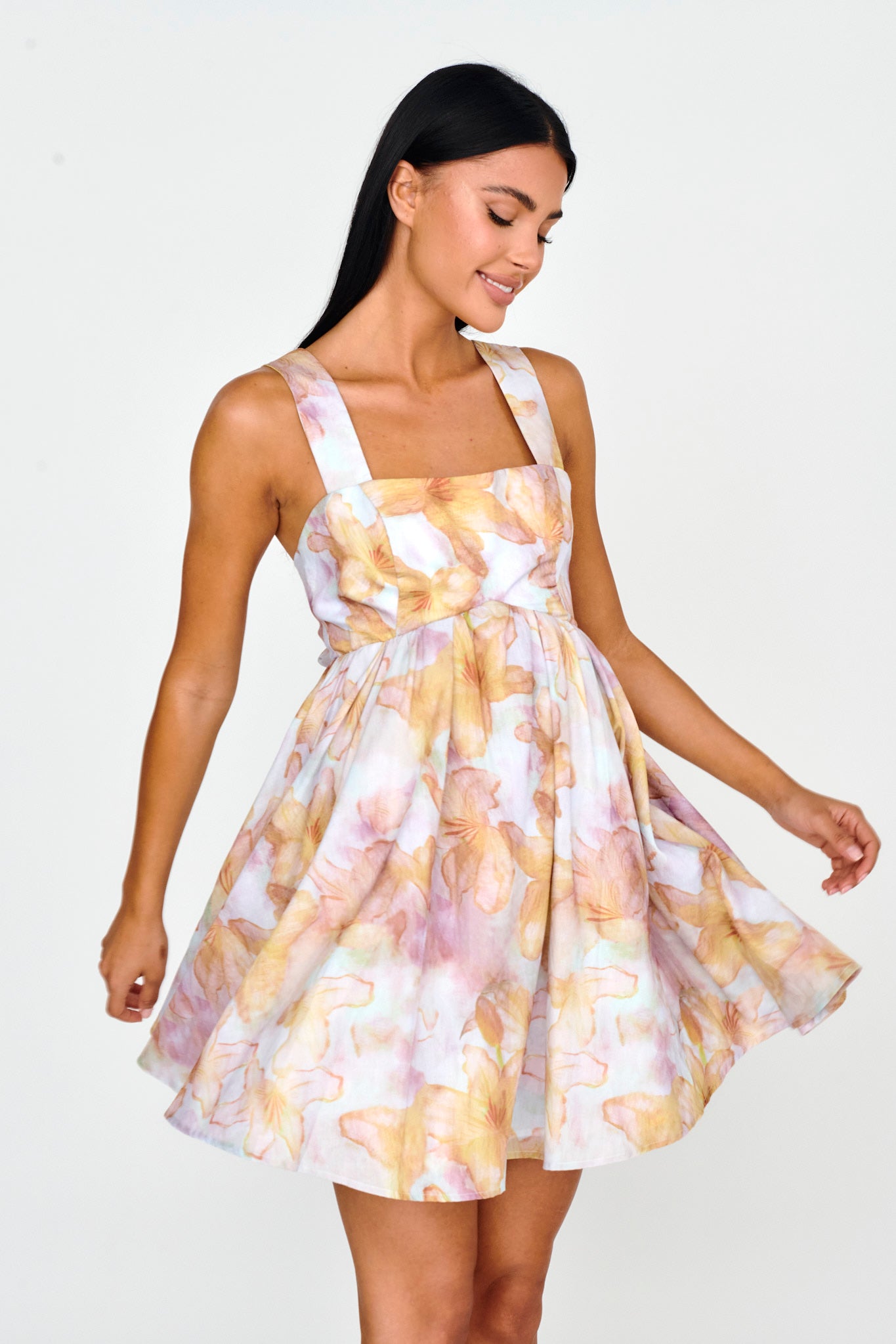 New Horizons Square Neckline Tied Mini Dress Yellow by Selfie Leslie