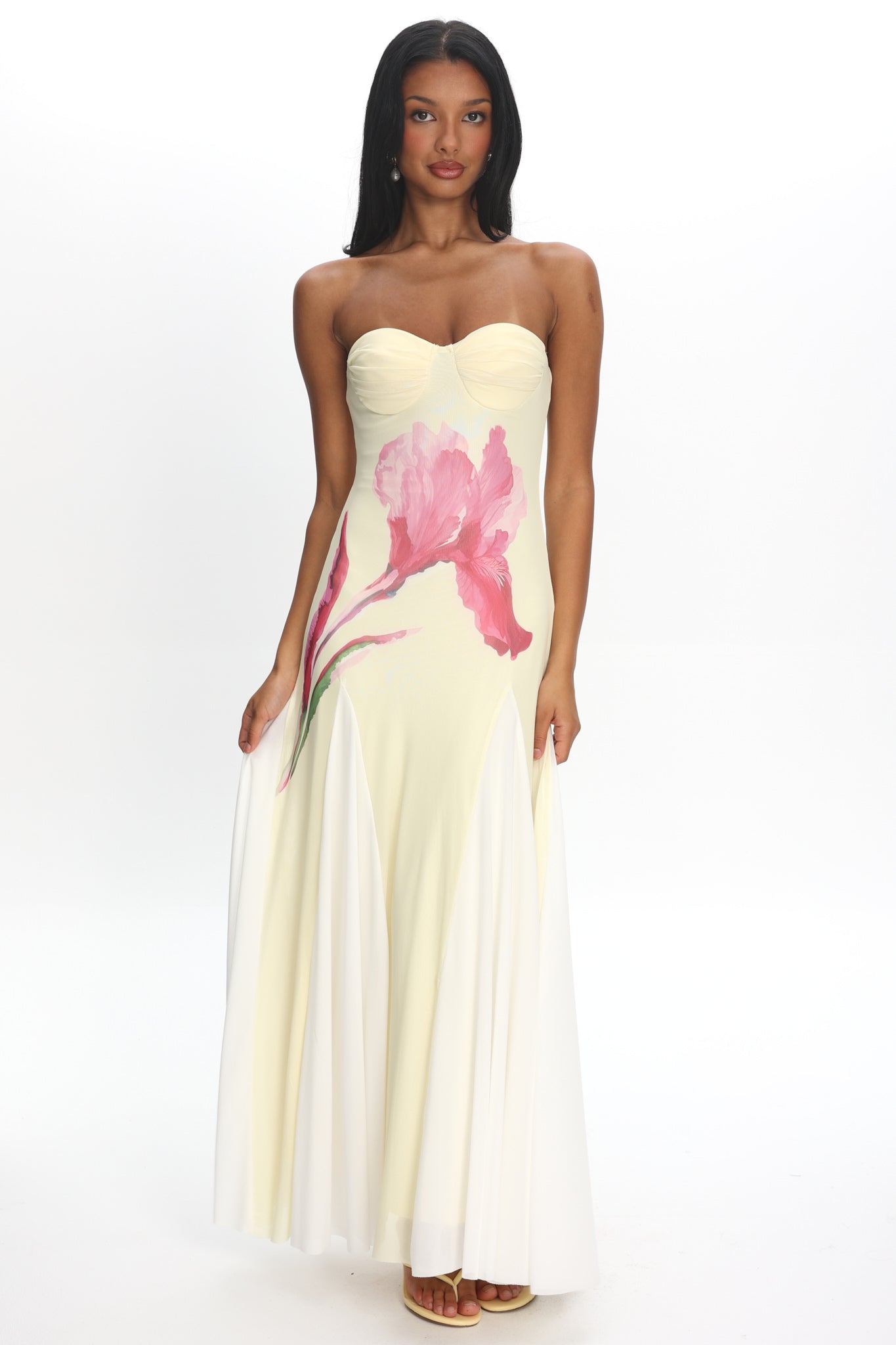 All Mine Godet Hem Maxi Dress Flower Lemon | Selfie Leslie