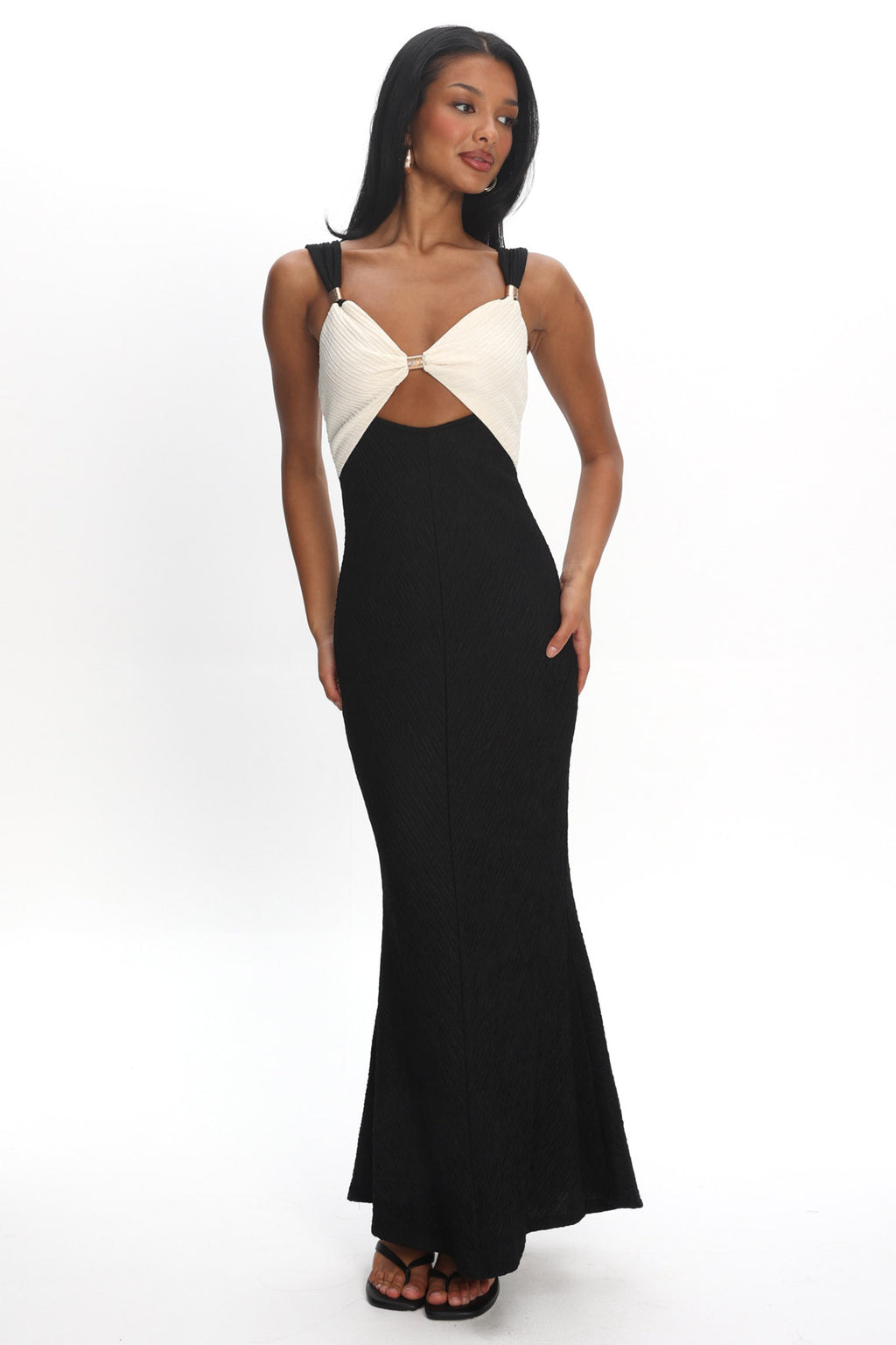 Freyja Contrast Maxi Dress Oyster/Black