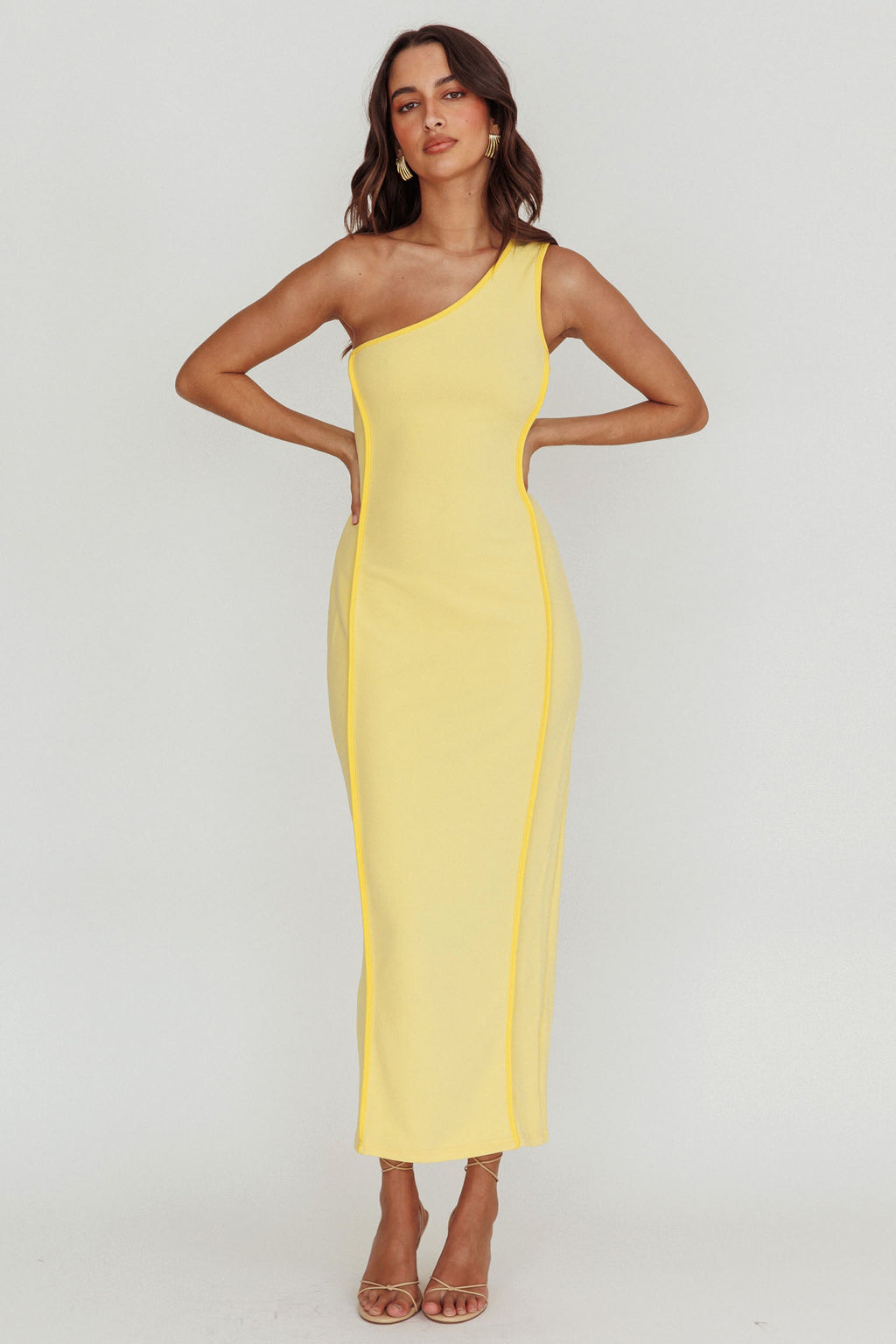 Ivanka One Shoulder Piping Dress Yellow by Selfie Leslie