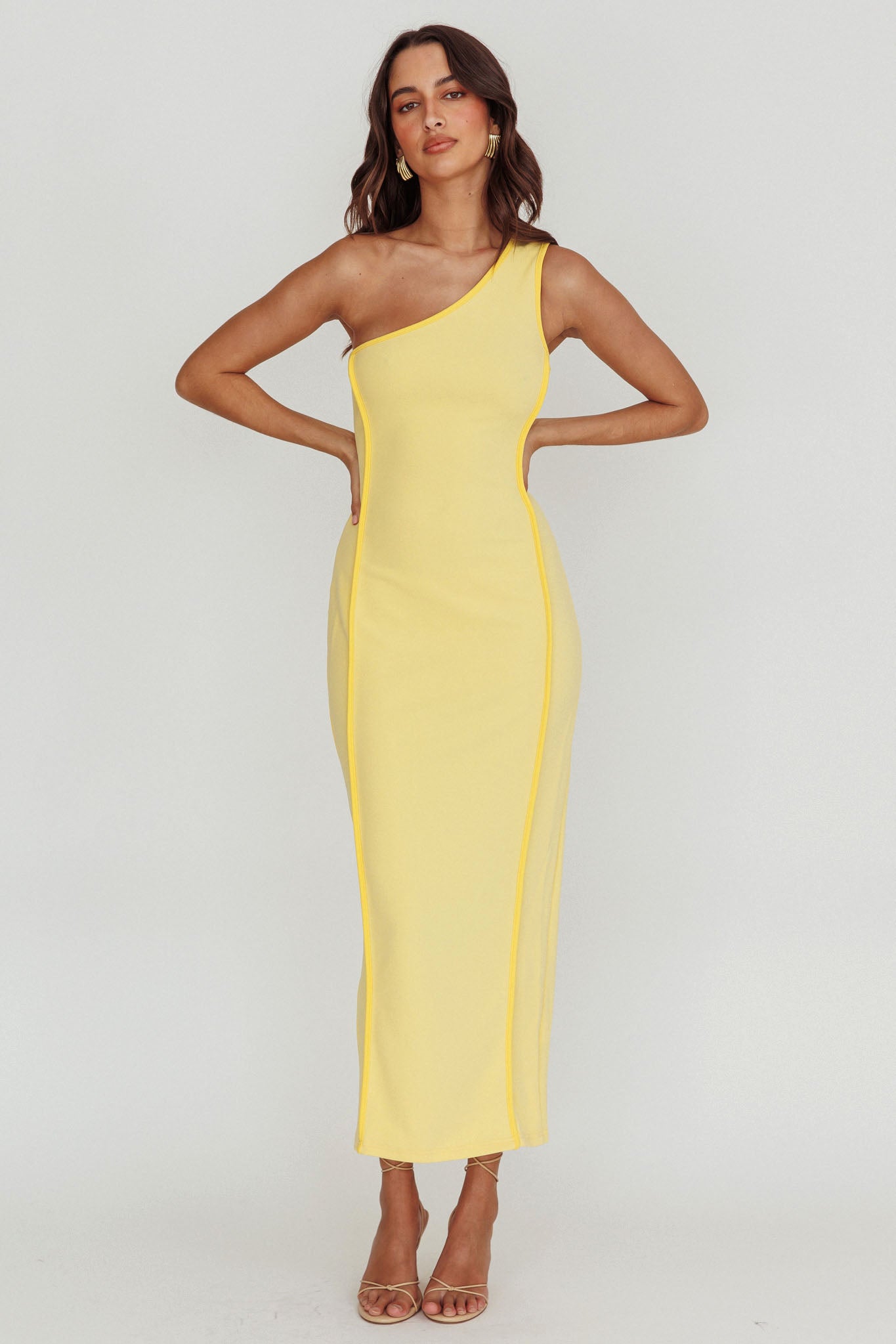 Ivanka One Shoulder Piping Dress Yellow by Selfie Leslie