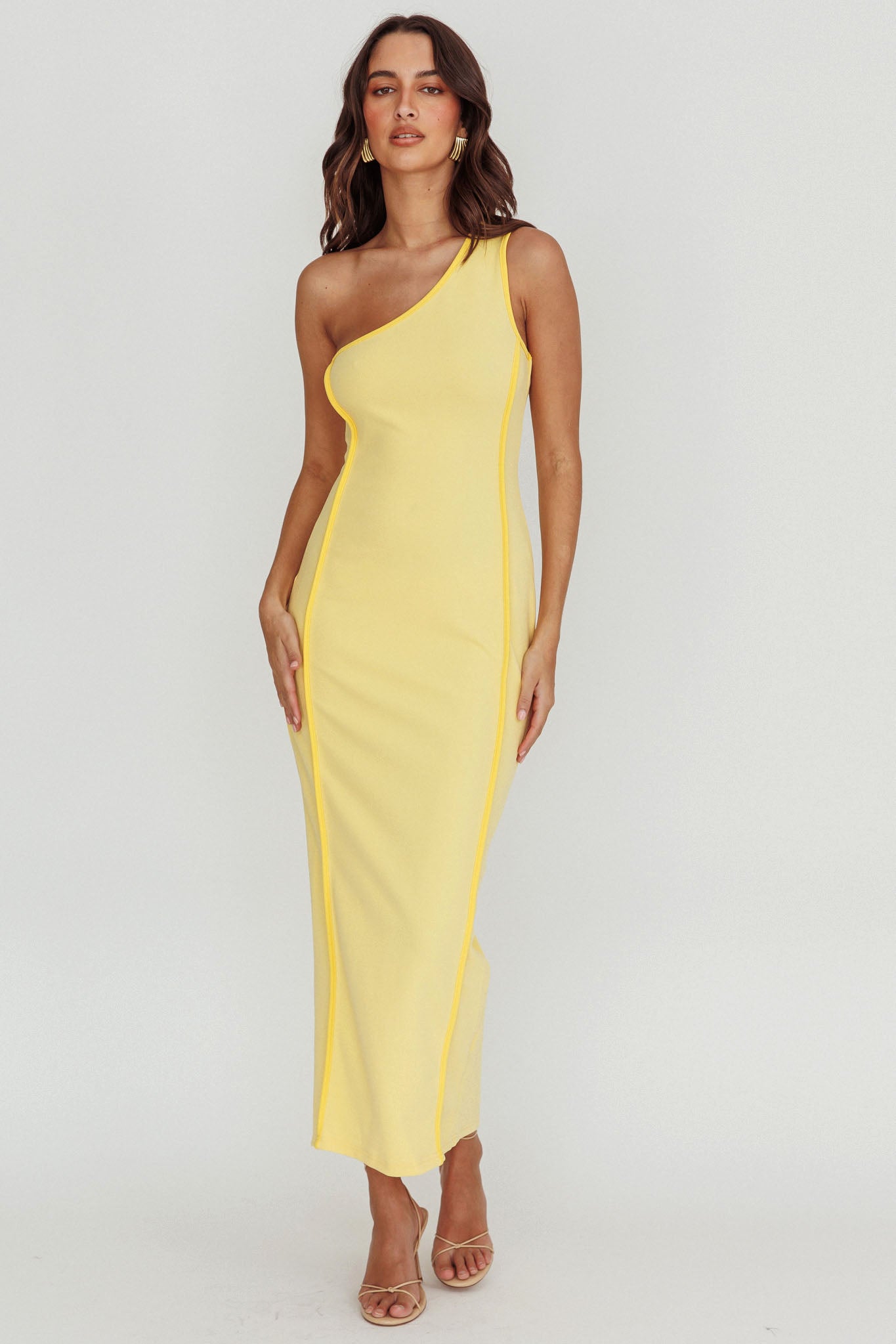 Ivanka One Shoulder Piping Dress Yellow by Selfie Leslie