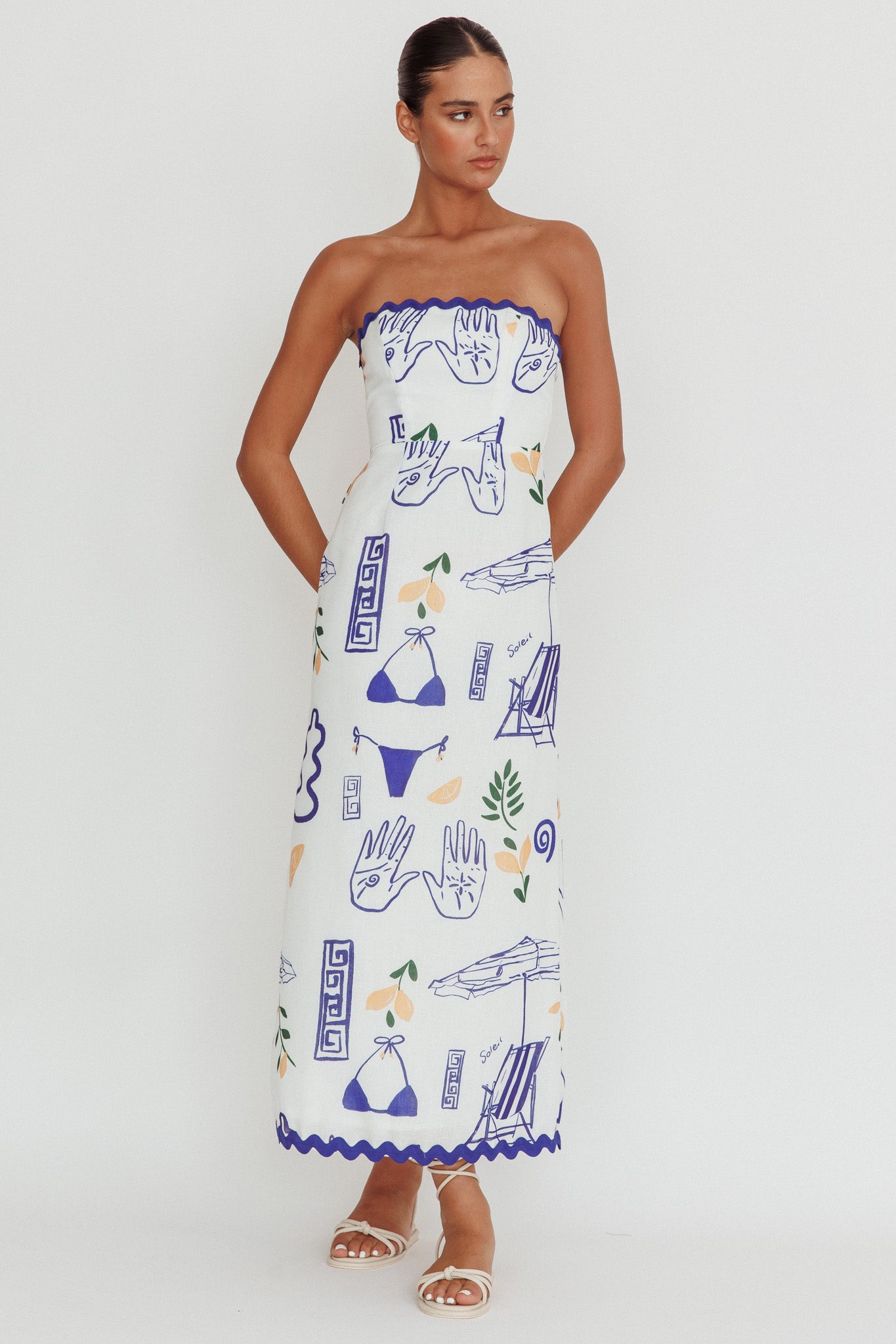 Cypress Graphic Strapless Maxi Dress White by Selfie Leslie