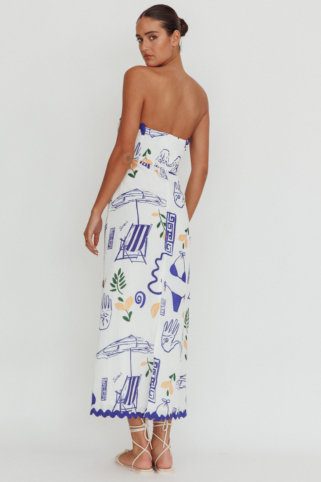 Cypress Graphic Strapless Maxi Dress White by Selfie Leslie