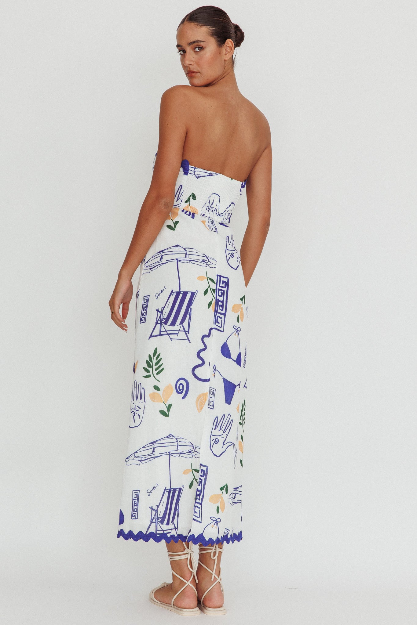 Cypress Graphic Strapless Maxi Dress White by Selfie Leslie