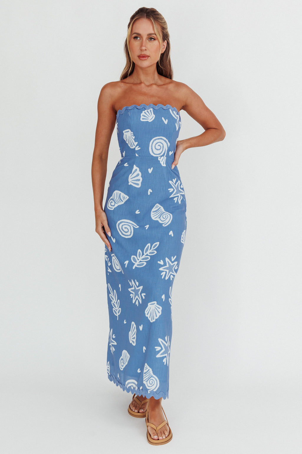 Cypress Ric Rac Trim Strapless Dress Shell Blue by Selfie Leslie