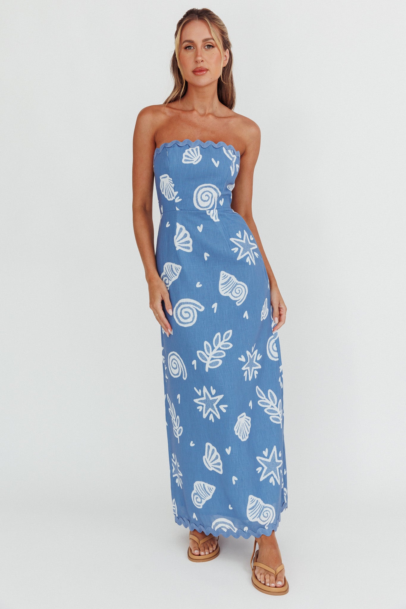 Cypress Ric Rac Trim Strapless Dress Shell Blue by Selfie Leslie