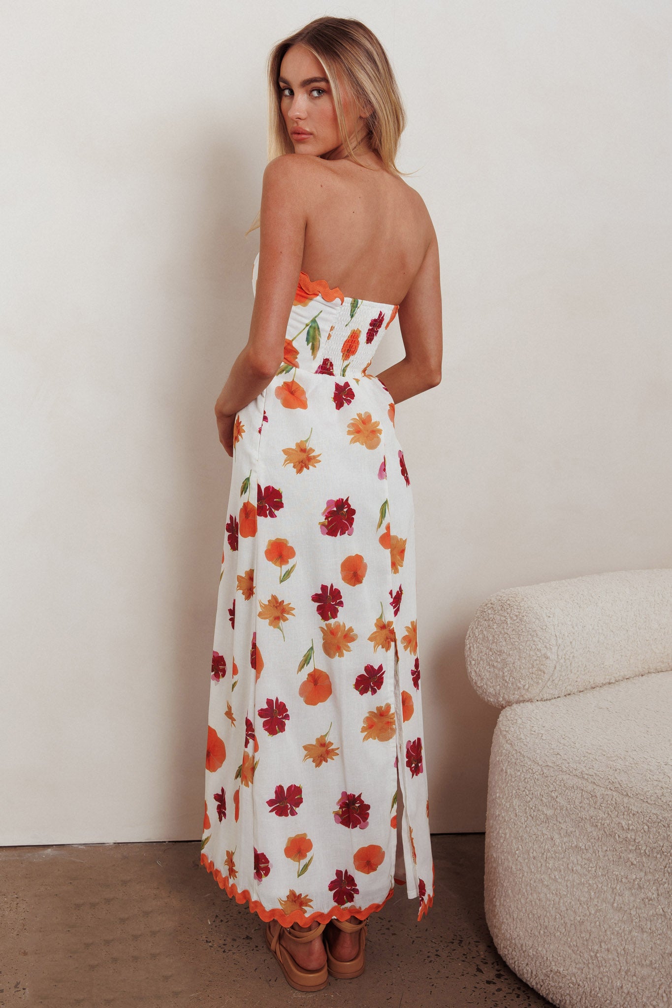 strapless orange maxi dress Cypress Ric Rac Trim Floral Strapless Maxi Dress Orange Multi