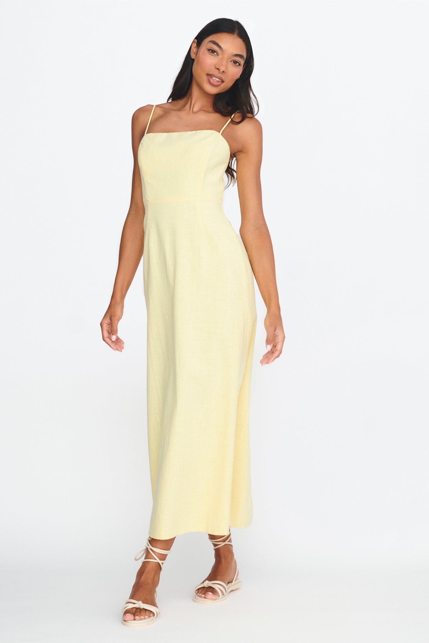 Light Hearted Square Neckline Maxi Dress Lemon by Selfie Leslie