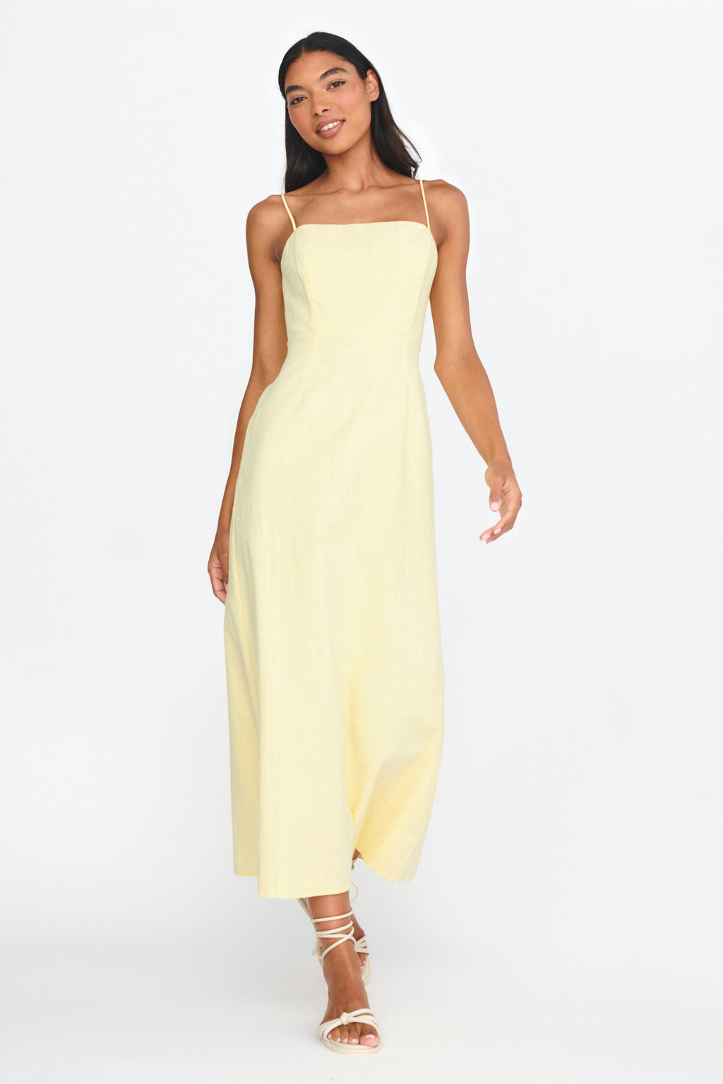 Light Hearted Square Neckline Maxi Dress Lemon by Selfie Leslie