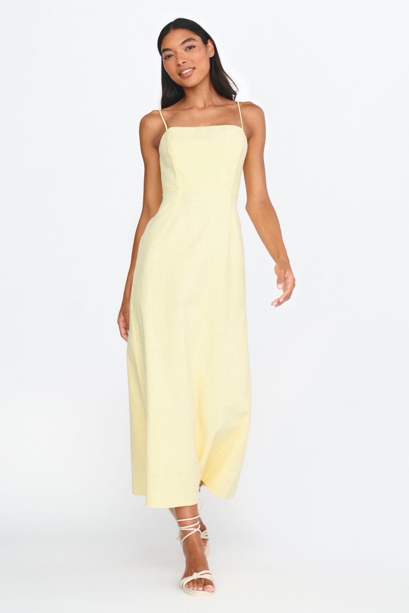 Light Hearted Square Neckline Maxi Dress Lemon by Selfie Leslie
