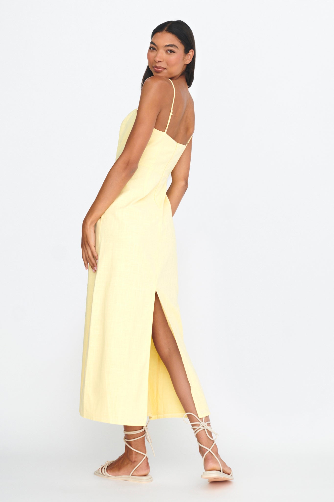 Light Hearted Square Neckline Maxi Dress Lemon by Selfie Leslie