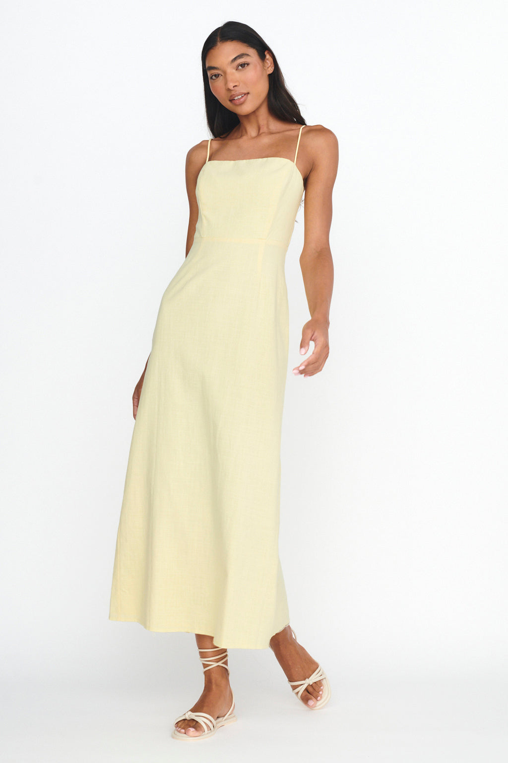 Light Hearted Square Neckline Maxi Dress Lemon by Selfie Leslie