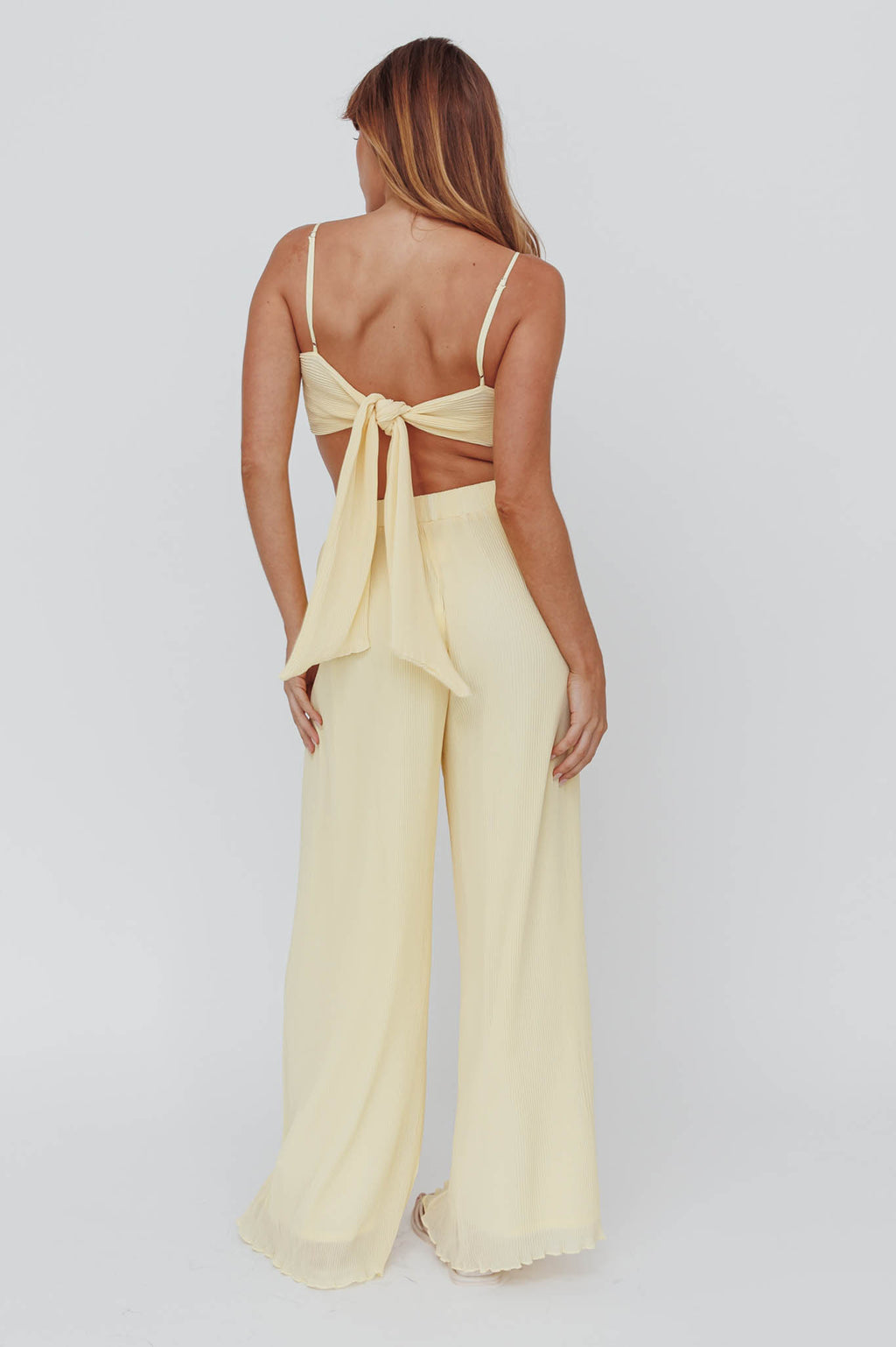 Light Energy Accordion Pleat Pants Lemon by Selfie Leslie