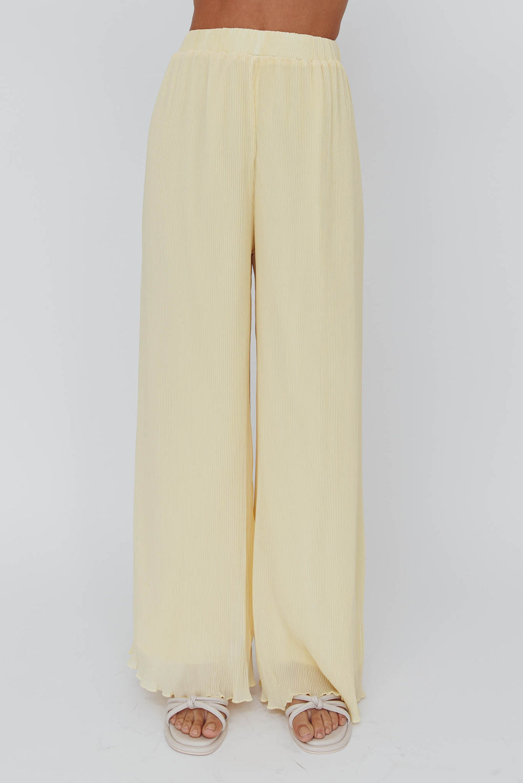 Light Energy Accordion Pleat Pants Lemon by Selfie Leslie