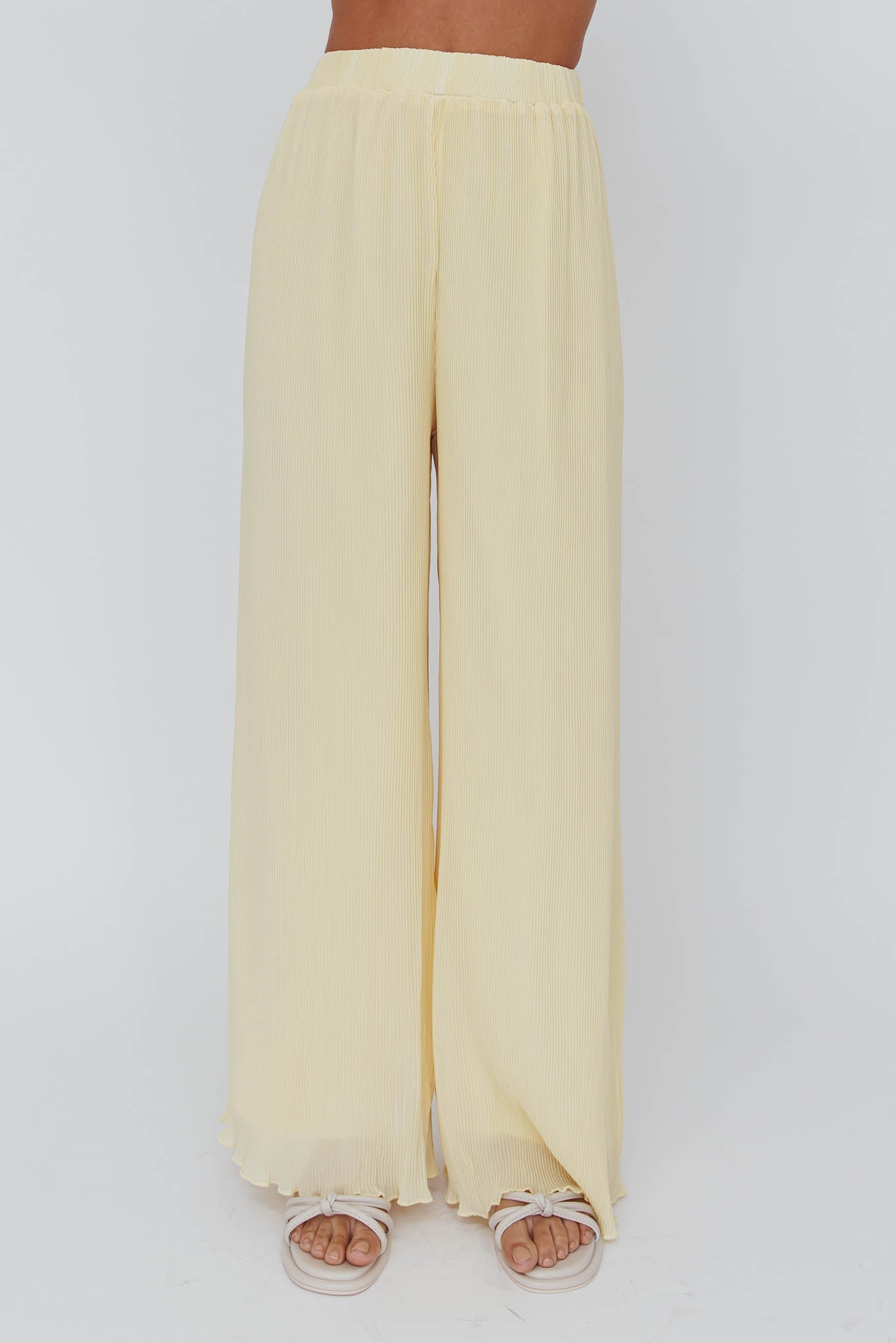 Light Energy Accordion Pleat Pants Lemon by Selfie Leslie