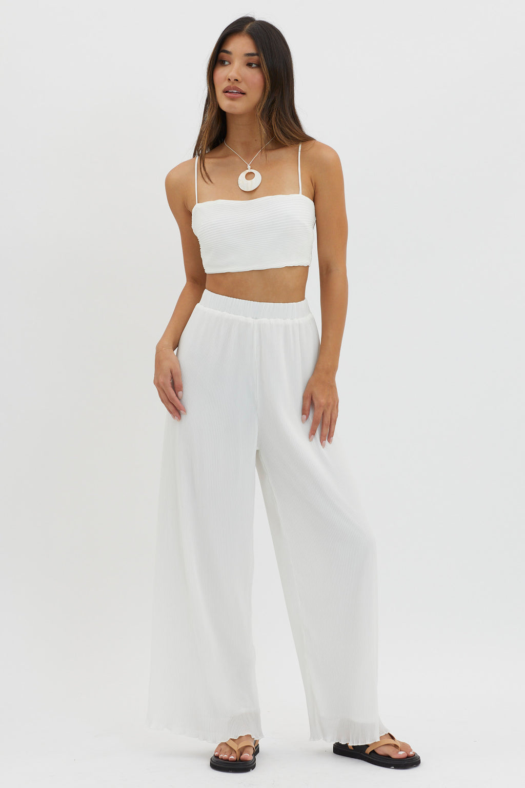 Light Energy Accordion Pleat Pants White by Selfie Leslie