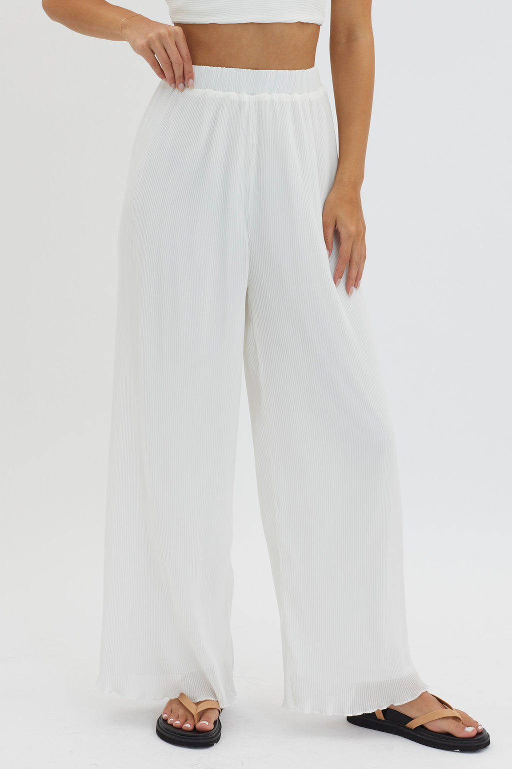 Light Energy Accordion Pleat Pants White by Selfie Leslie