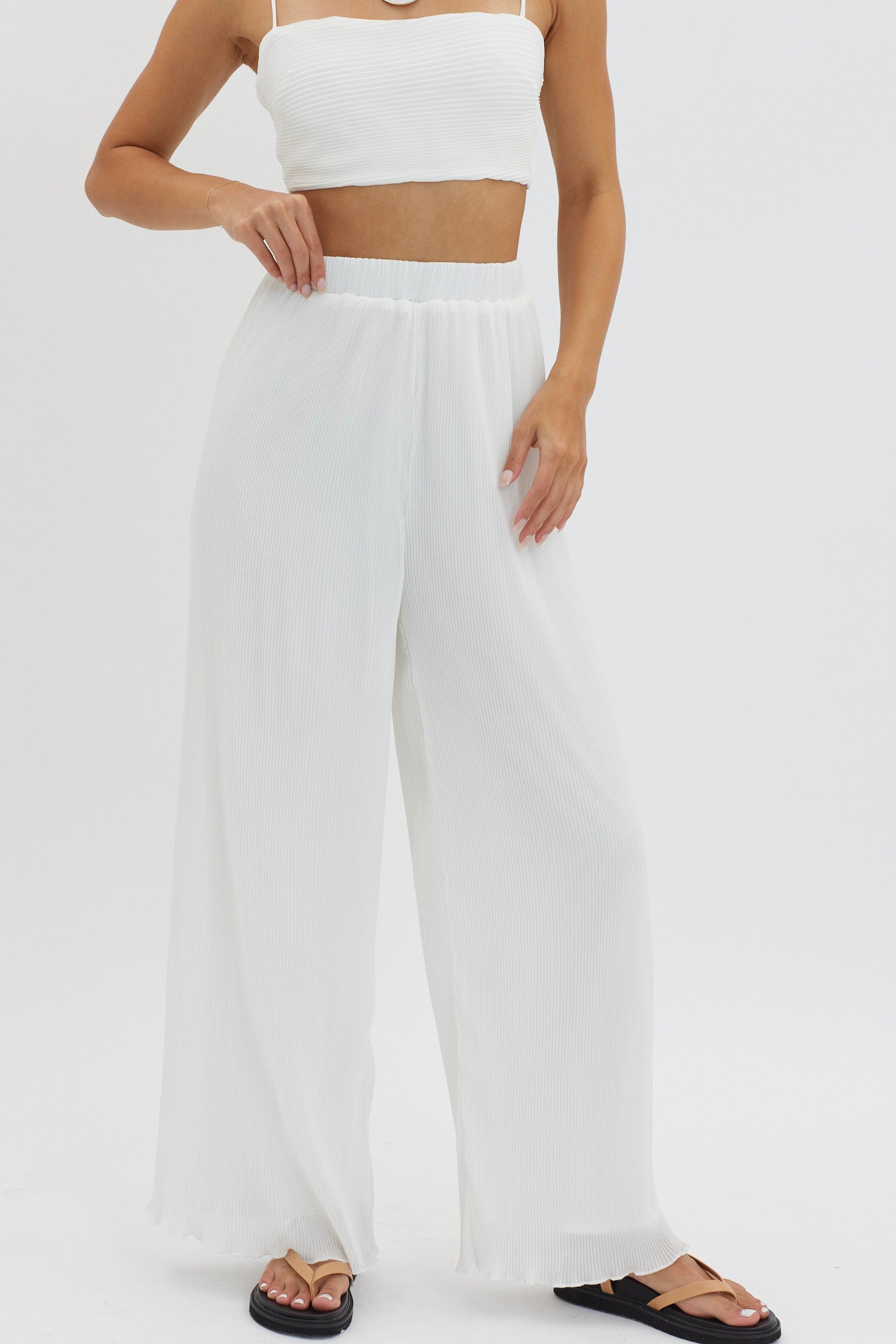 Light Energy Accordion Pleat Pants White by Selfie Leslie