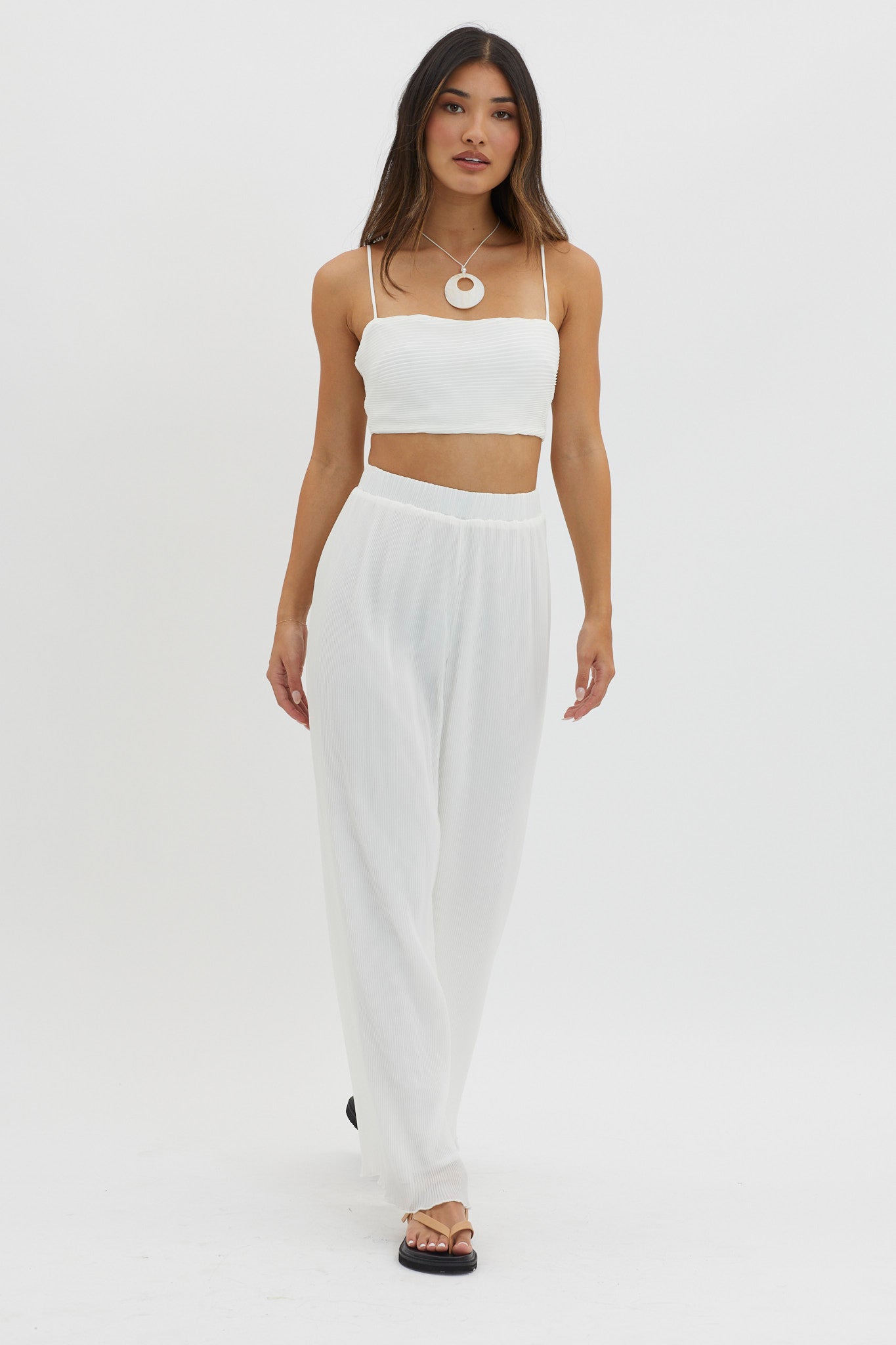 Light Energy Accordion Pleat Pants White by Selfie Leslie