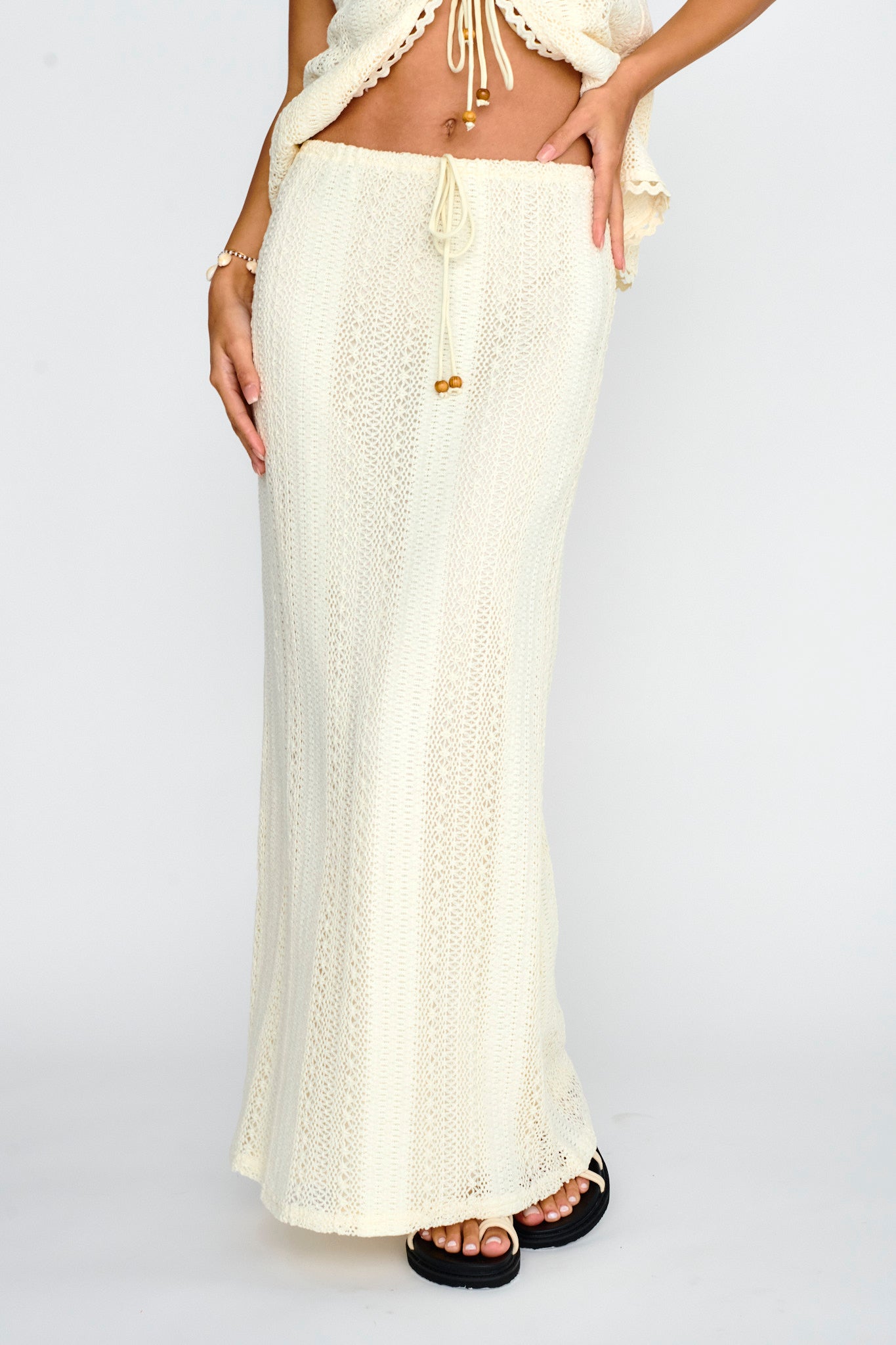 Ninevah Lace Maxi Skirt Beige by Selfie Leslie