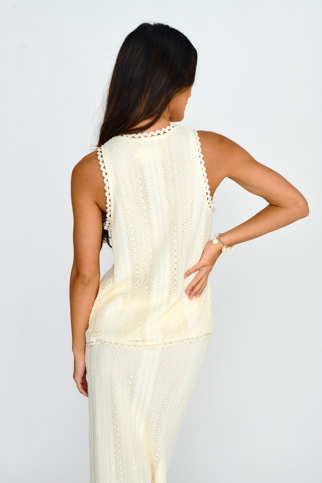 Ninevah Sleeveless Tied Lace Top Beige by Selfie Leslie