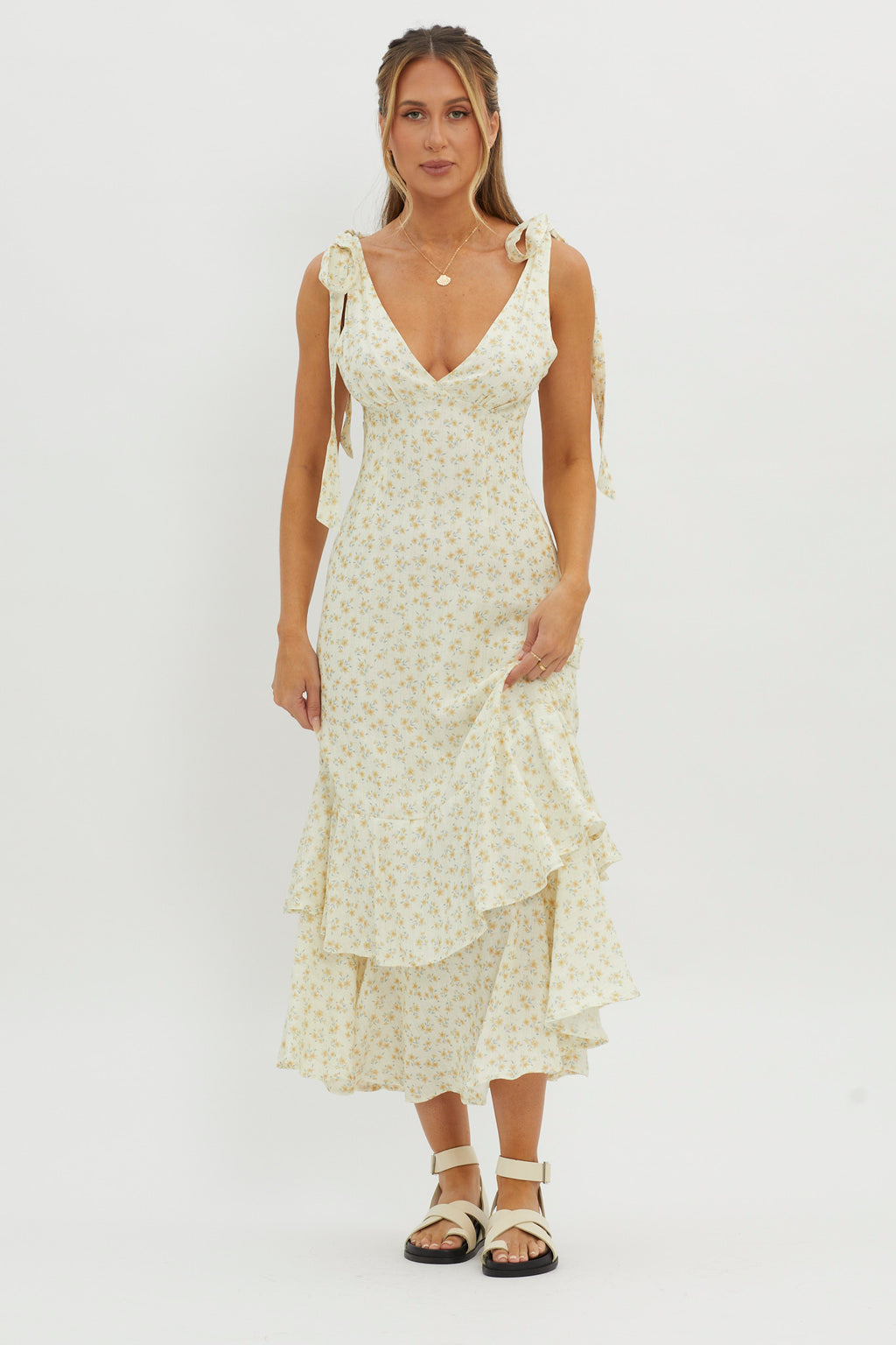 Manhattan Summer Tied Shoulder Maxi Dress Yellow by Selfie Leslie