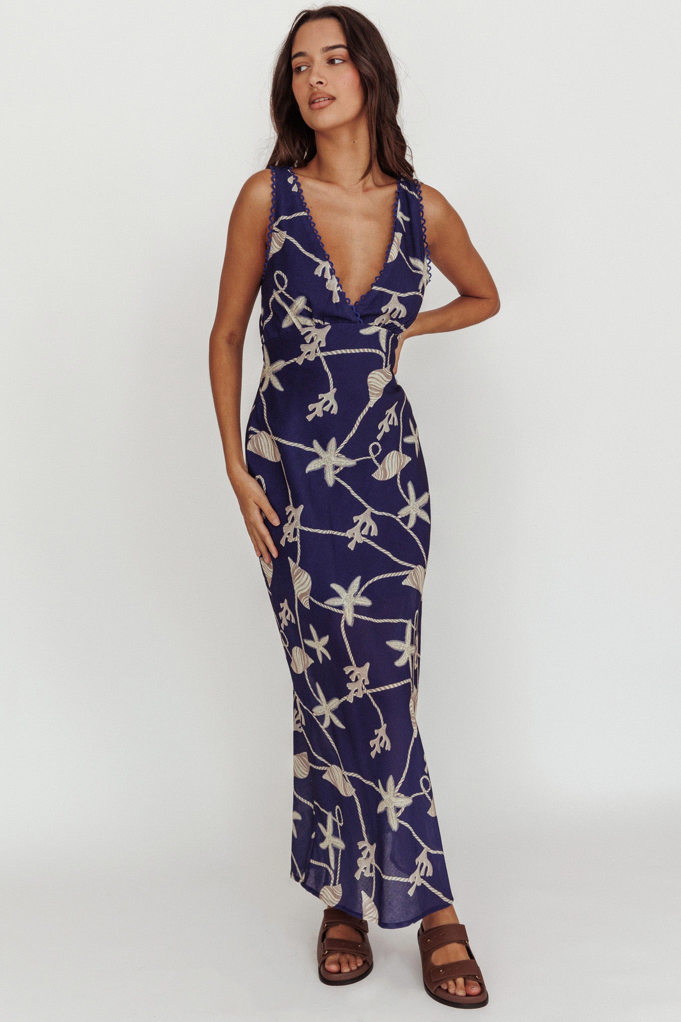Miss Divine V-Neck Ocean Maxi Dress Blue by Selfie Leslie