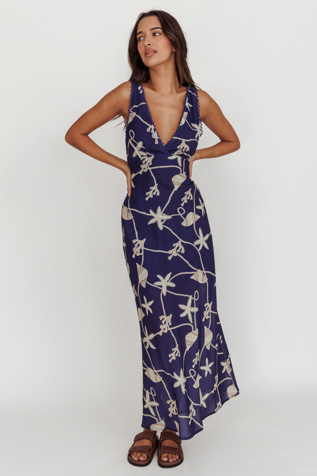 Miss Divine V-Neck Ocean Maxi Dress Blue by Selfie Leslie