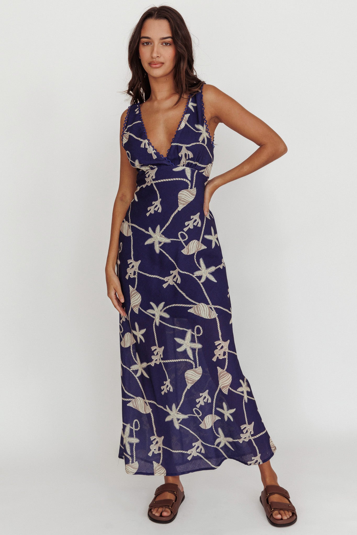 Miss Divine V-Neck Ocean Maxi Dress Blue by Selfie Leslie