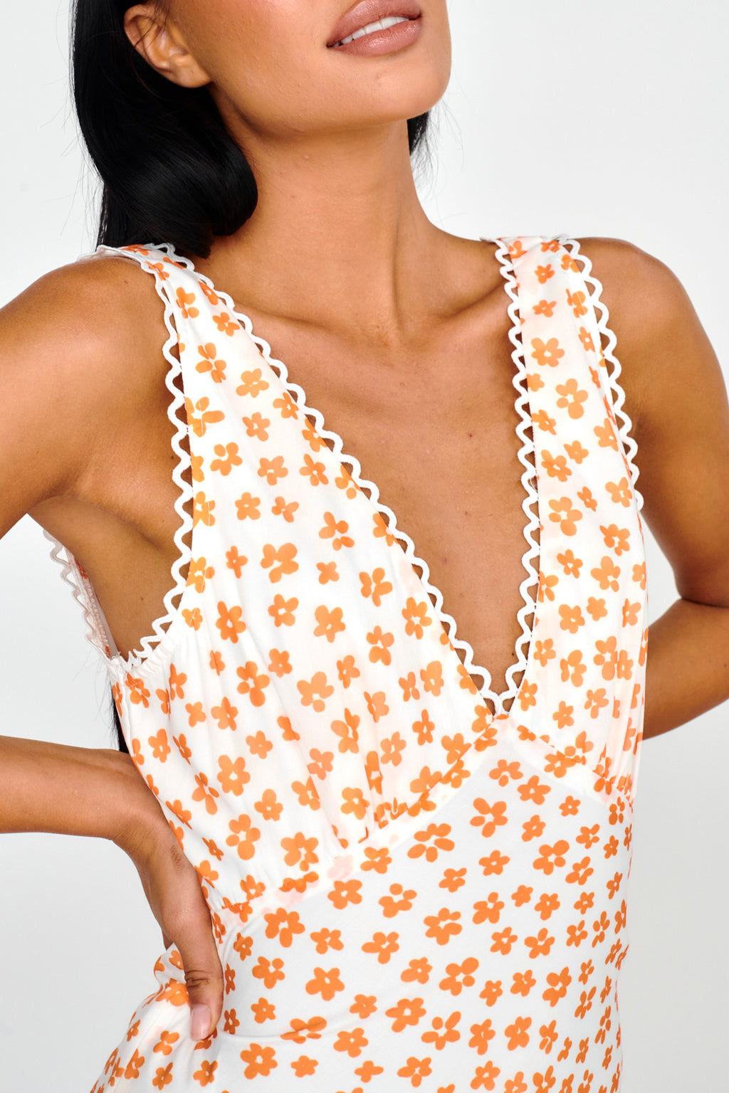 Miss Divine V-Neck Sun Dress Flower Tangerine by Selfie Leslie