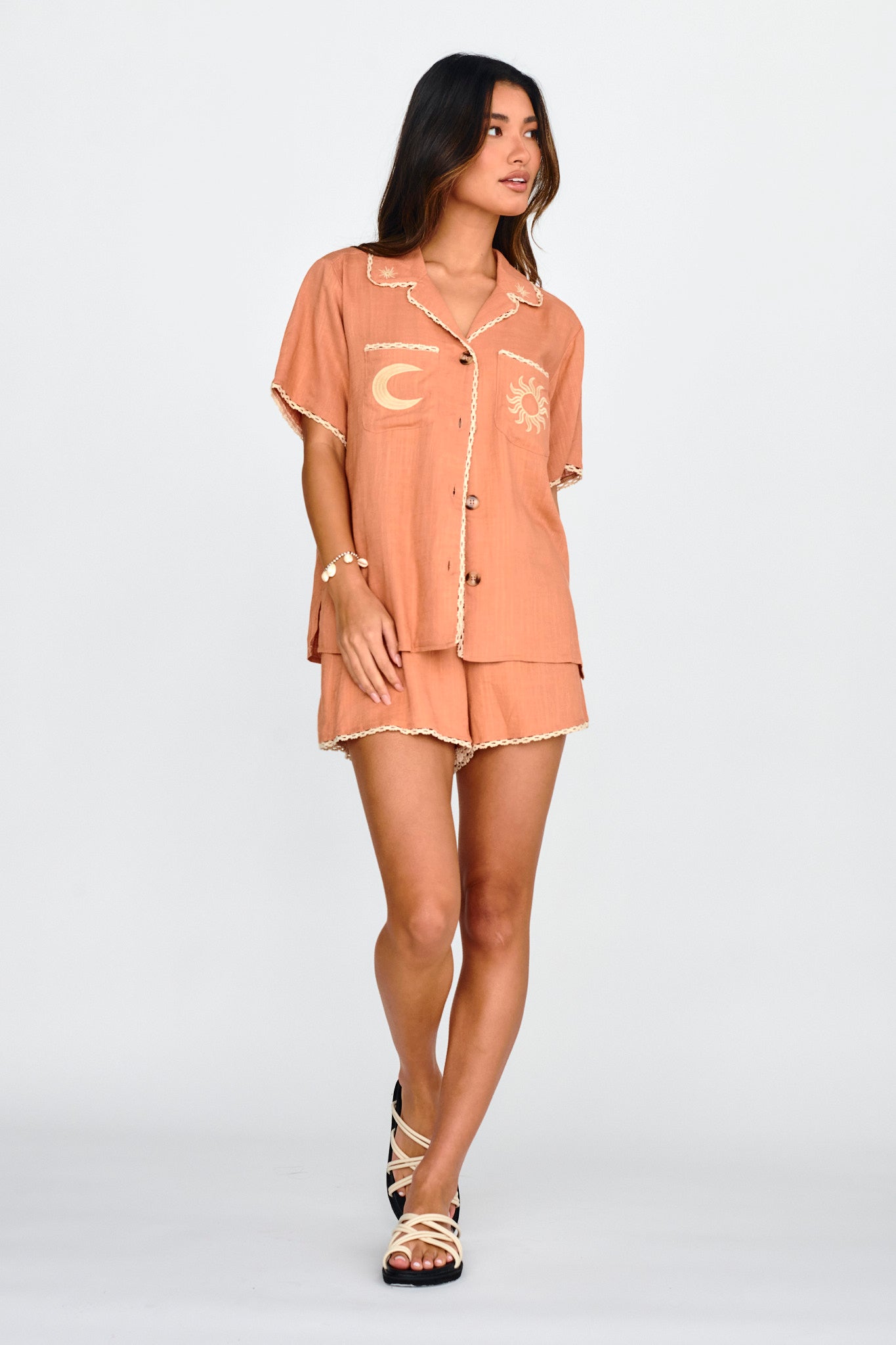 Swing Of Things Embroidered Shirt Mocha by Selfie Leslie