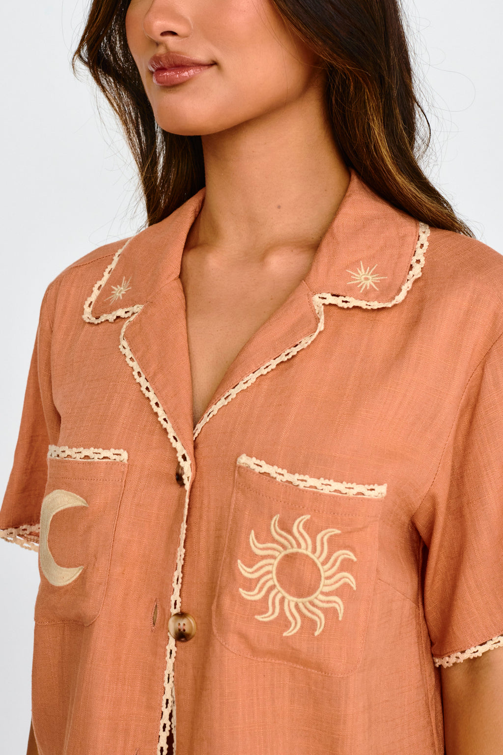 Swing Of Things Embroidered Shirt Mocha by Selfie Leslie