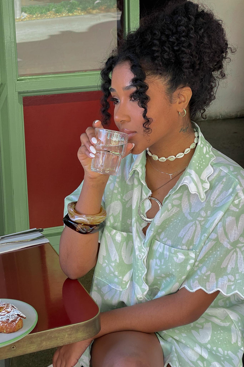 Swing Of Things Scalloped Edge Shirt Print Sage by Selfie Leslie