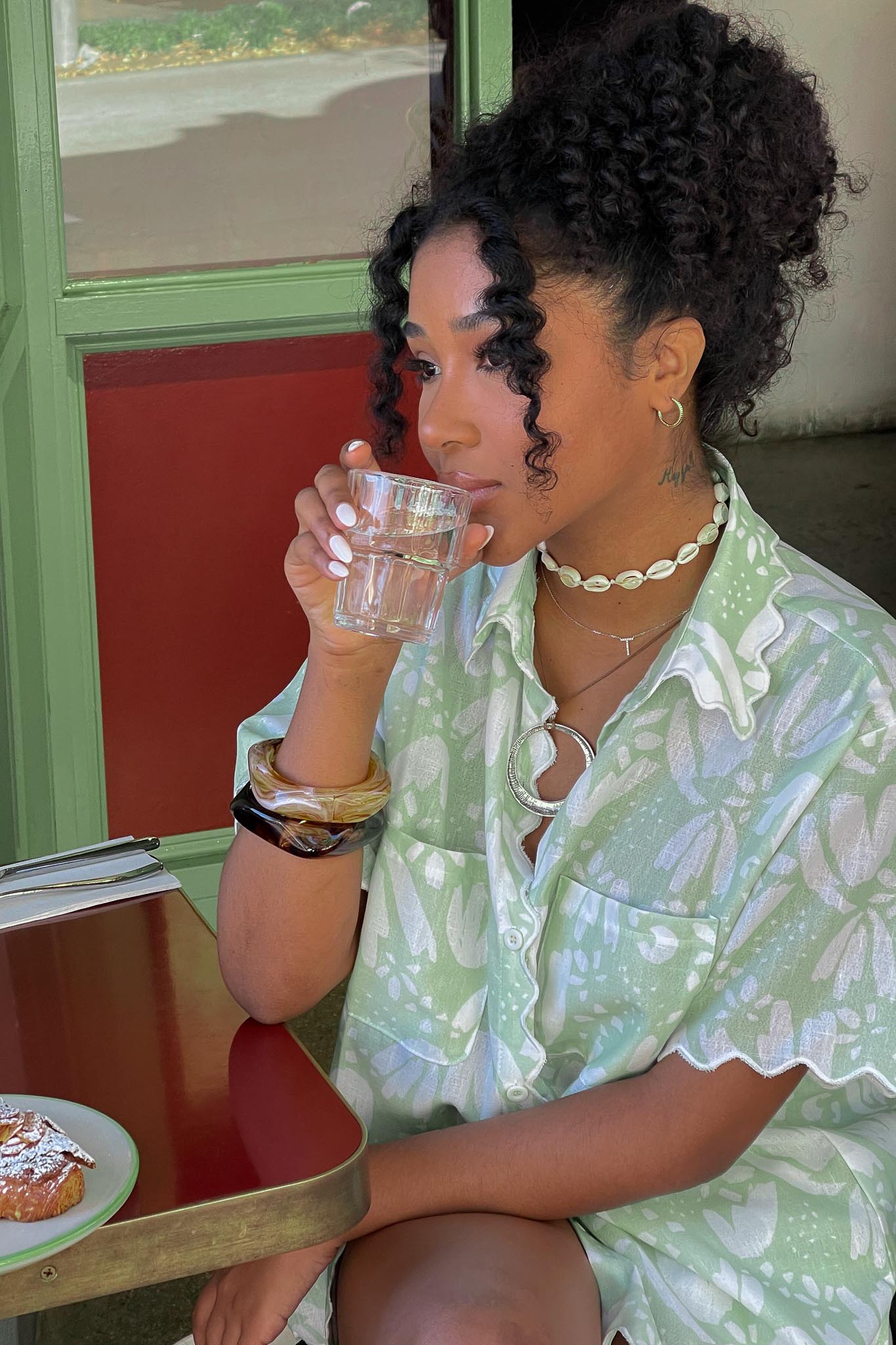 Swing Of Things Scalloped Edge Shirt Print Sage by Selfie Leslie